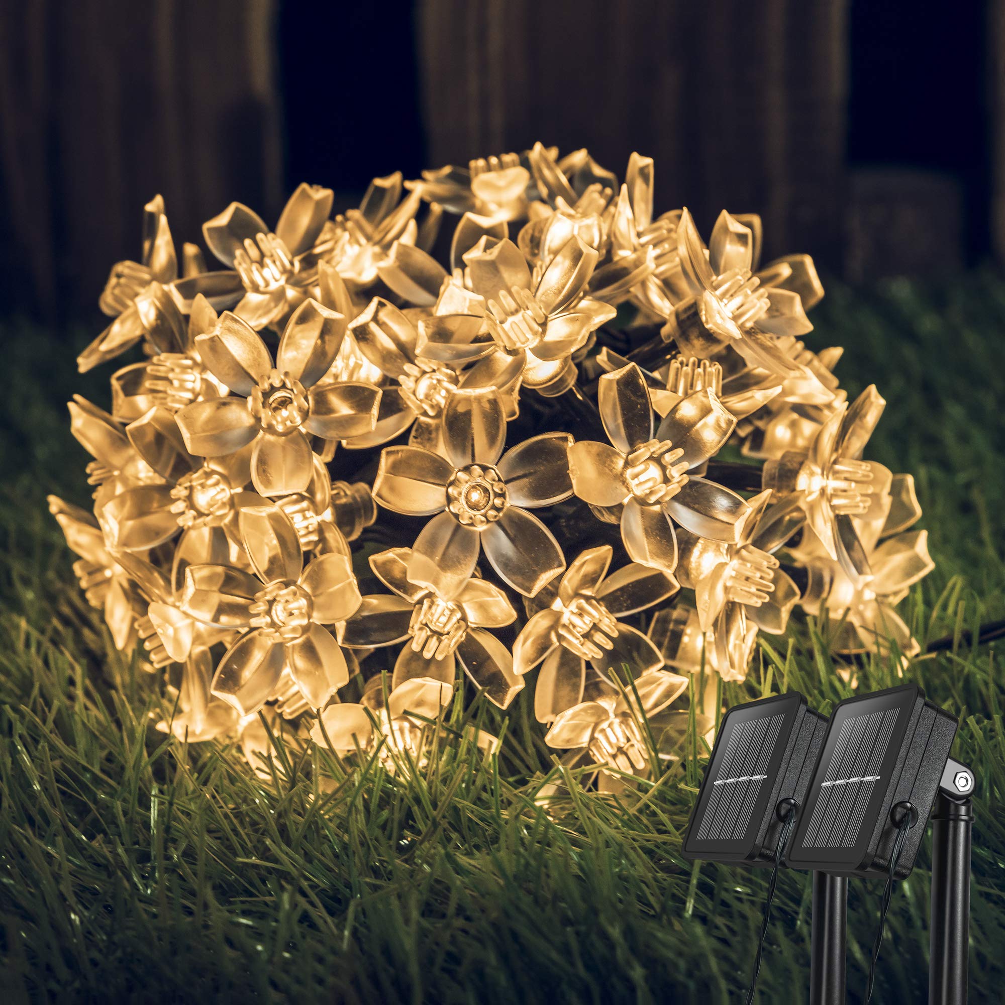 Shinymolly 2 Pack Solar String Lights Outdoor Decoracion, 50 Led 21.3Ft Warm White Waterproof Fairy Flower String Christmas Lights For Tree, Patio, Indoor Garden, Room, Holiday(50L-Warm White)