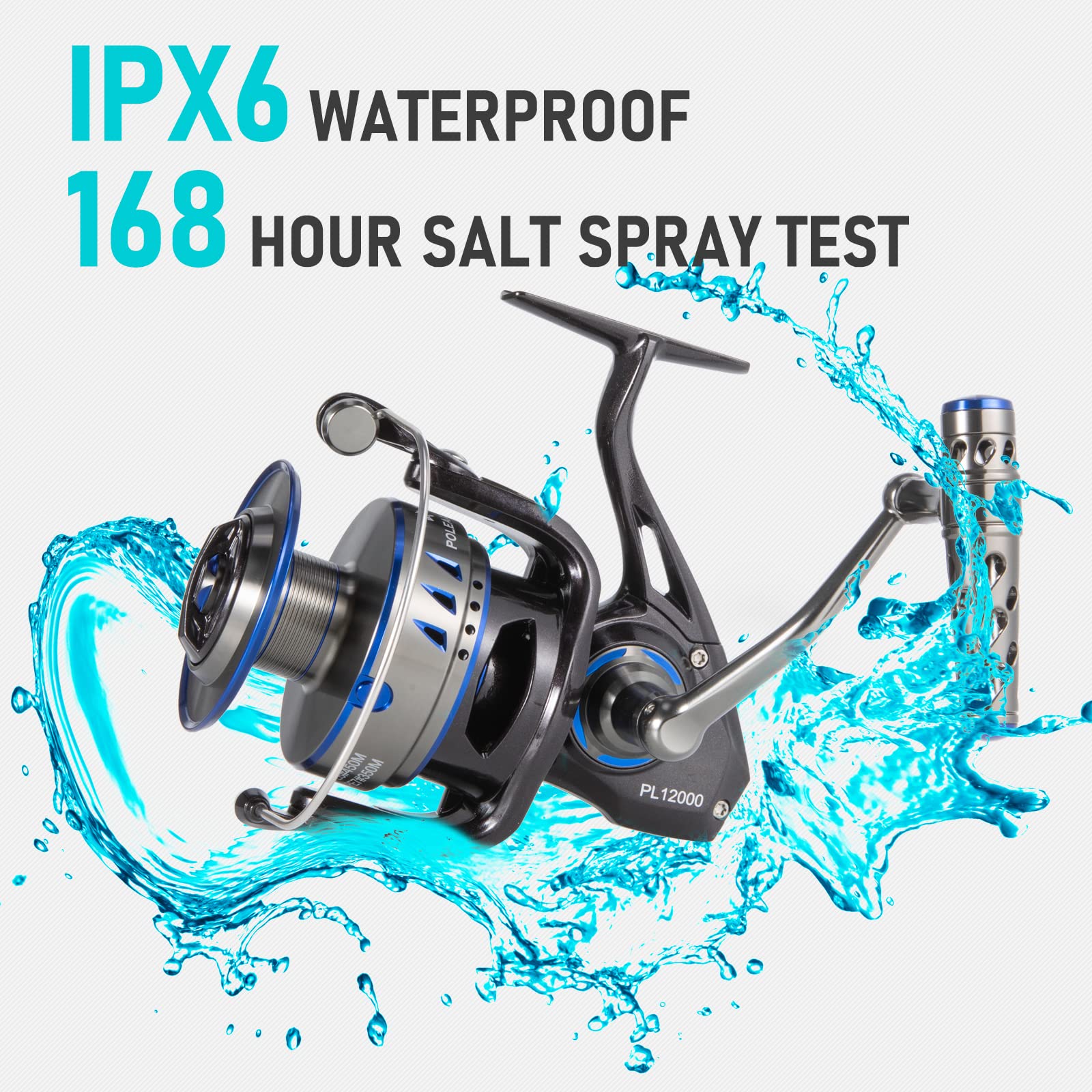 Dr.Fish Poleax Saltwater Spinning Reel, Ipx6 Waterproof, Braid Ready Spool, Sealed Carbon Fiber Drag Max 55Lb, 168 Hrs Salt Spray Test, 7+1 Stainless Steel Ball Bearings Full Aluminum Body