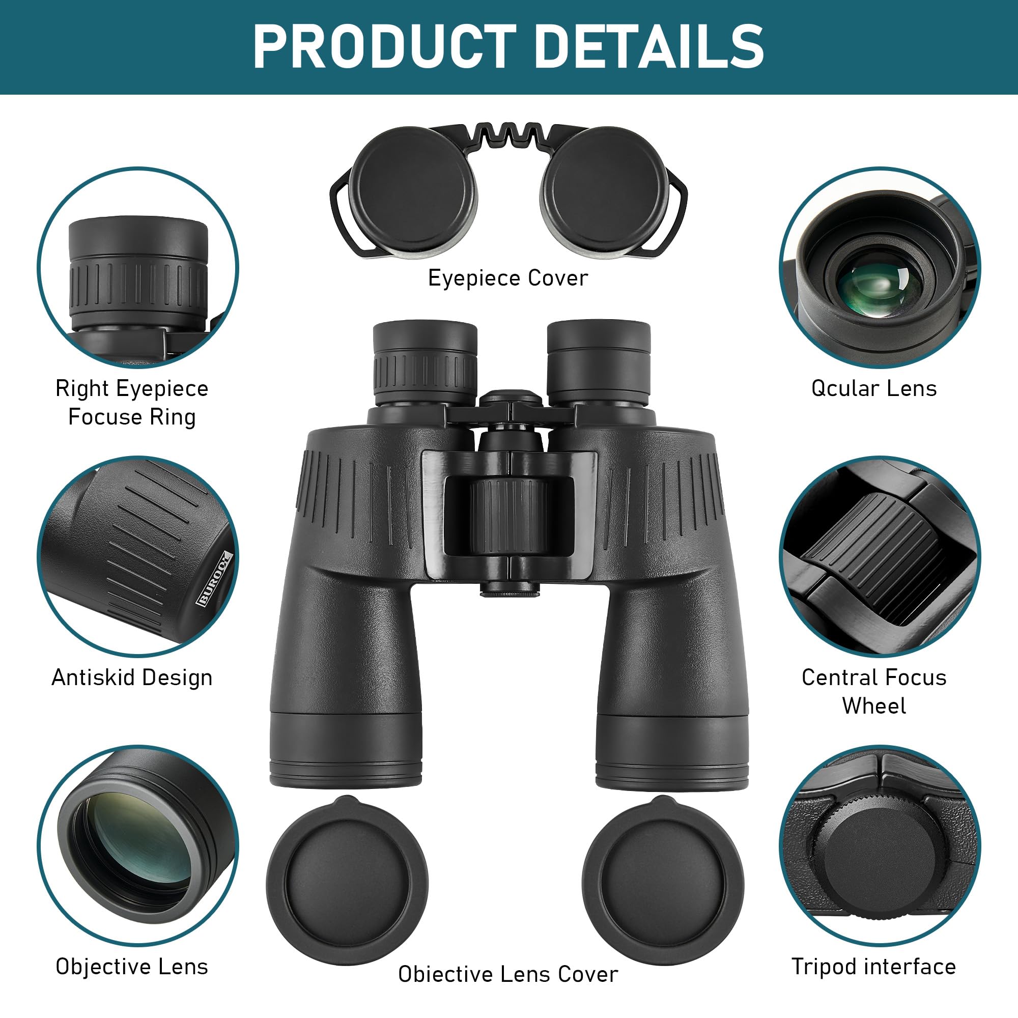 Koopool 7X50 Hd Binoculars High Powered, Large View Binoculars With Clear Low Light Vision-Binoculars For Bird Watching Cruise Travel, Night Vision Binoculars And Waterproof Compact Binoculars For Adults