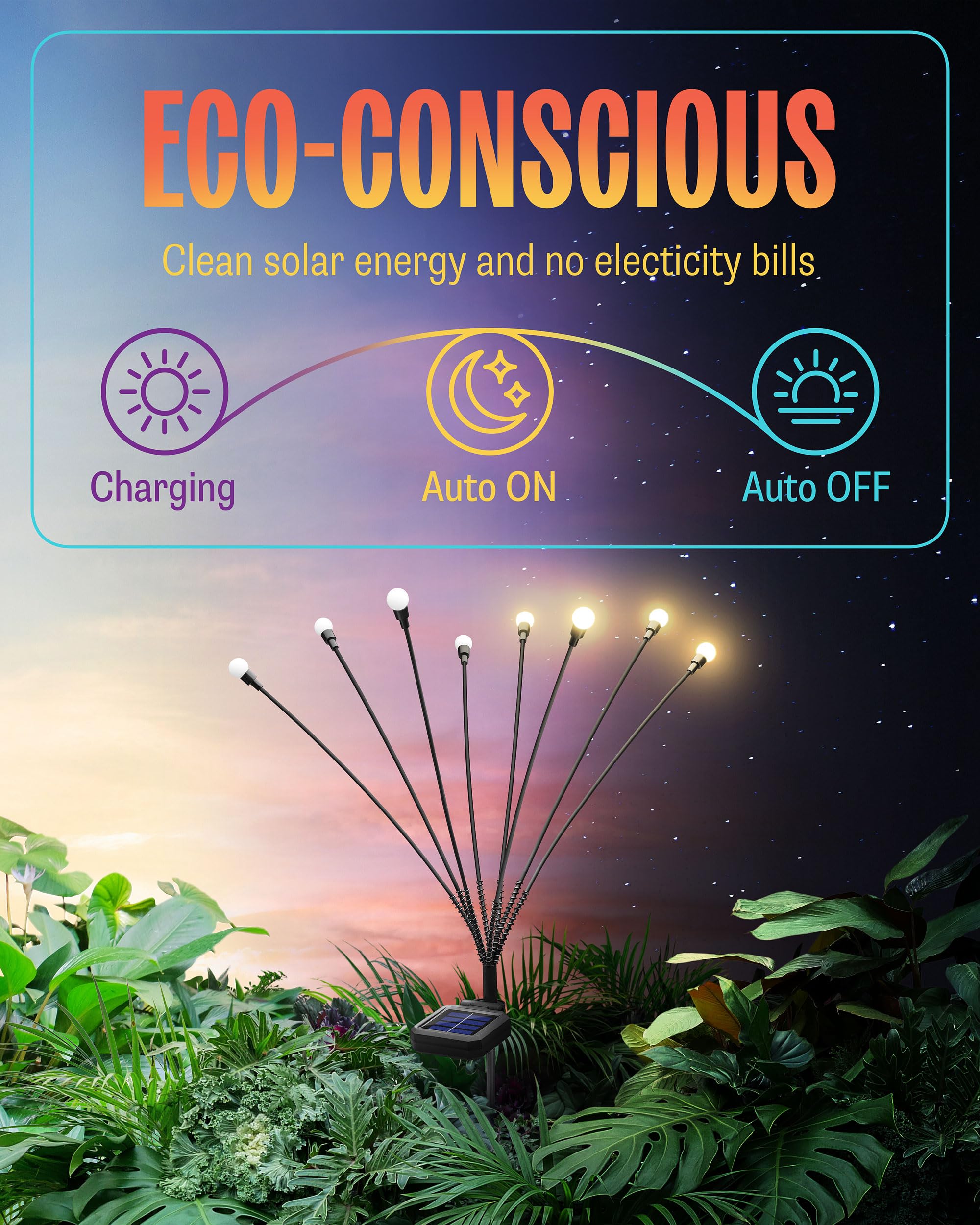 Trustilux Firefly Outdoor Solar Lights 6 Pack  Unique Anyangle System To Customize 48 Solar Garden Lights Position  30% Brighter, Plant-Safe Swaying Firefly Lights  Money-Saving Balcony Patio Decor