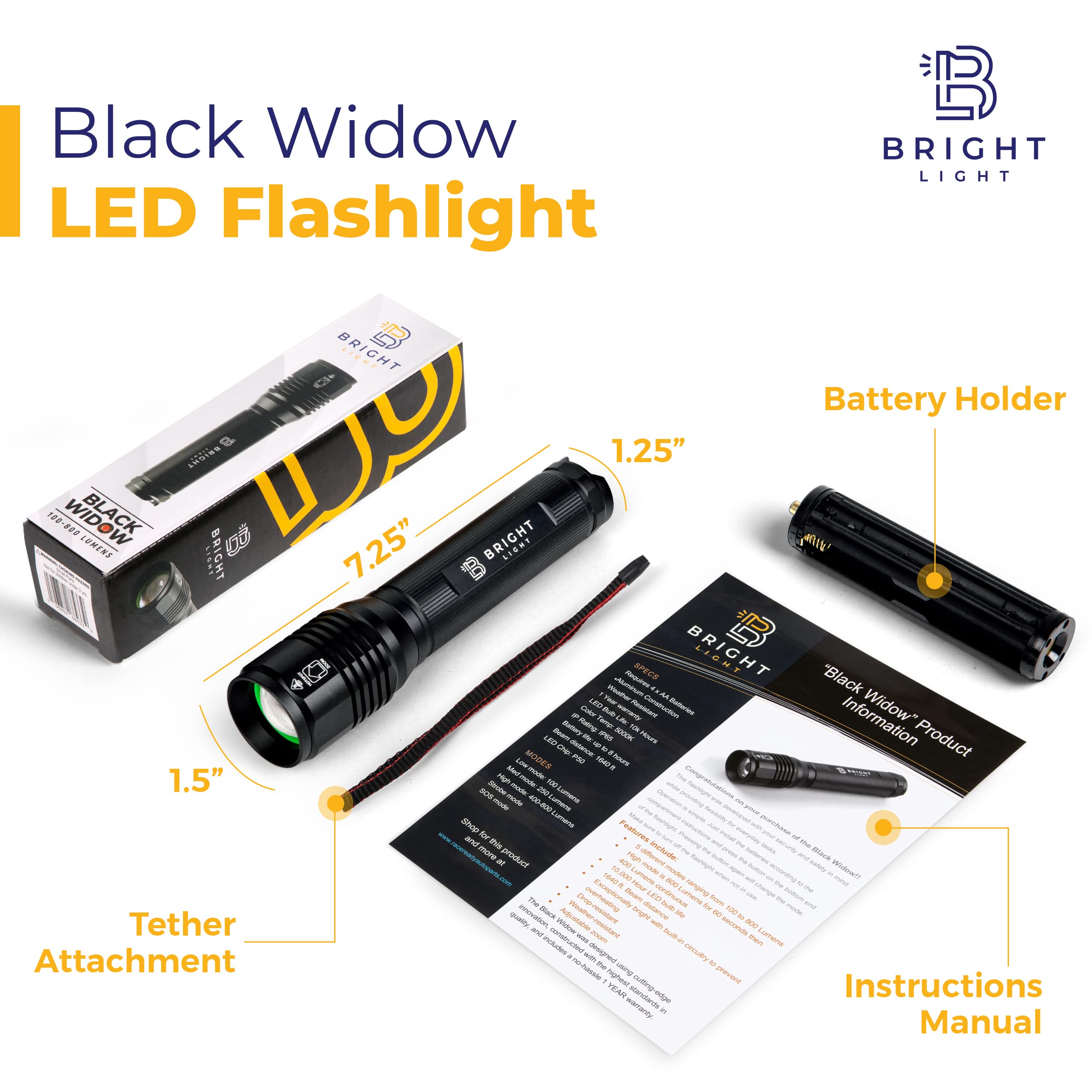B Bright Light Bright Light Bw1 Led Flashlight – Aa Battery-Powered, High Lumens, Ip67 Waterproof Ideal For Emergency Camping Use