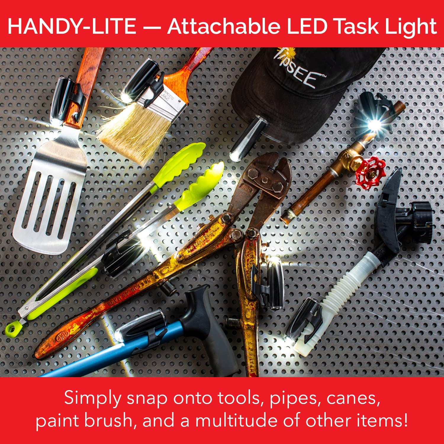 Tipsee Light Co Handy-Lite Snap-On Hands  Led Flashlight  100 Lumen Led Clip On Flashlight For Use With First Aid Kit, Home Improvement, Car Visor, Hat Brim  Ipx4 Water Resistant  Aa Battery