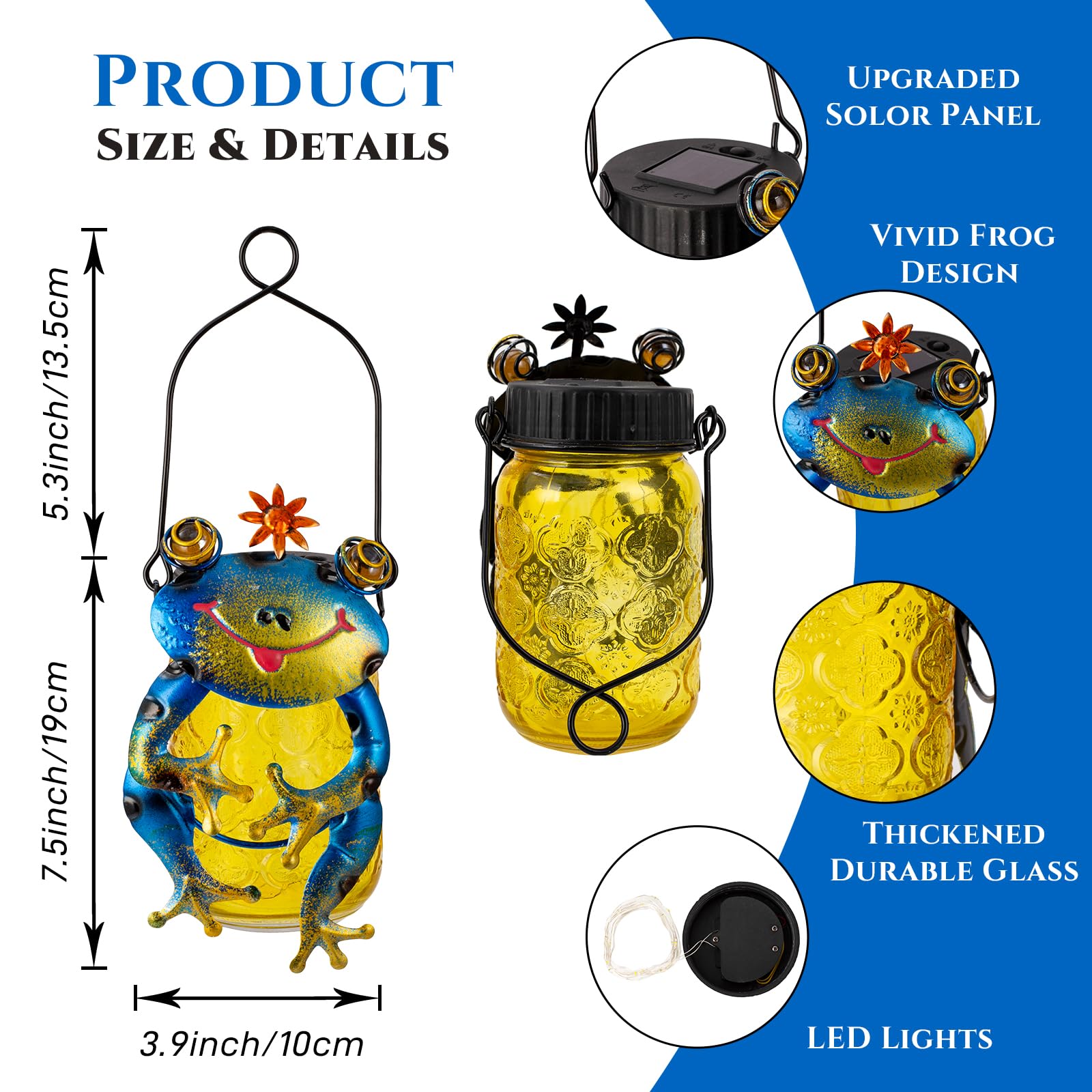 Stankgarden 2 Pack Frog Solar Lantern,Jar Solar Lanterns Outdoor Waterproof Frog Hanging Solar Lantern,Outdoor Solar Lanterns With String Light For Garden Table Decor