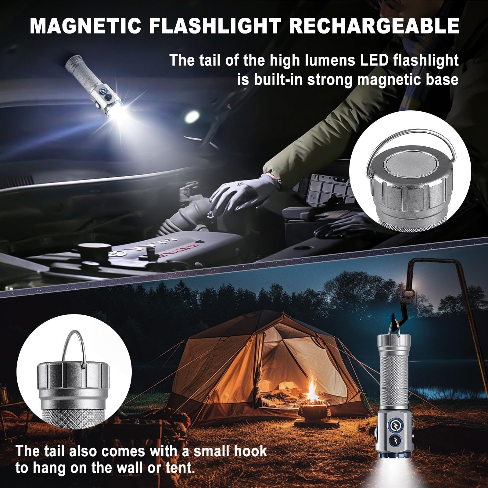 Ciwuzxs Rechargeable Flashlights High Lumens, Super Bright Small Pocket Magnetic Flashlight, 9 Modes Led Utility Flash Light, With Clip, Magnetic Flashlight For Edc, Camping, Hiking, Emergency