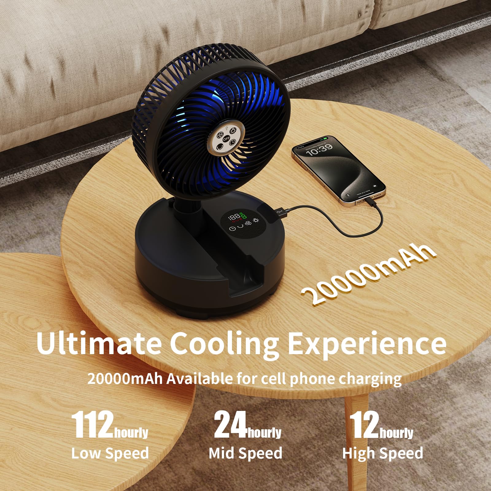 Socool 20000Mah 8 Inch Portable Fan Battery Operated Fan, Oscillating Charging Fan, Remote Control