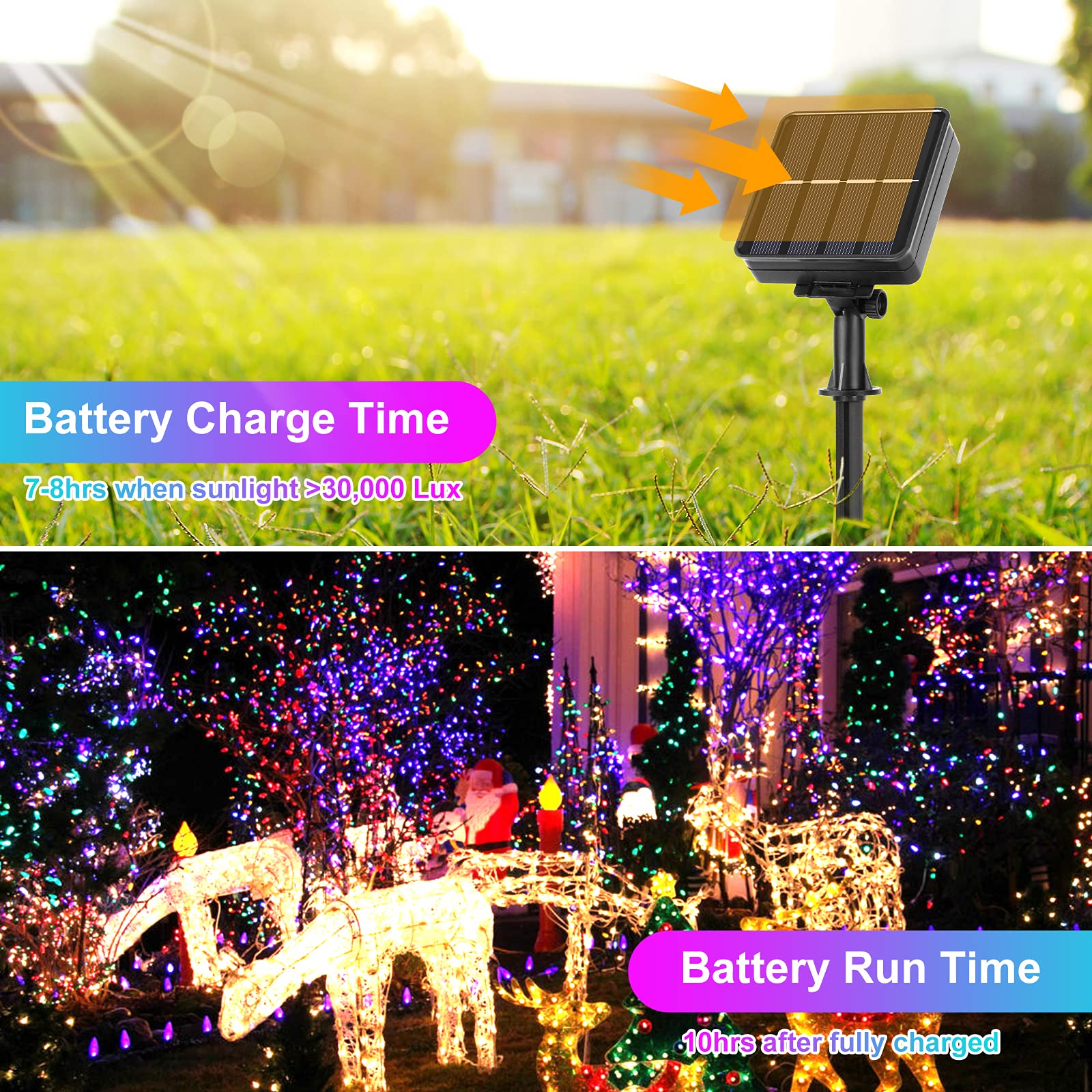 Beslowe Extra-Long 288Ft 800Led Solar Fairy String Lights, 4-Pack 72Ft 200 Led Outdoor Twinkle Lights Waterproof, 8 Lighting Modes, Multicolor Silver Wire Lights For Deck Backyard Tree Garden Fence Pool Party