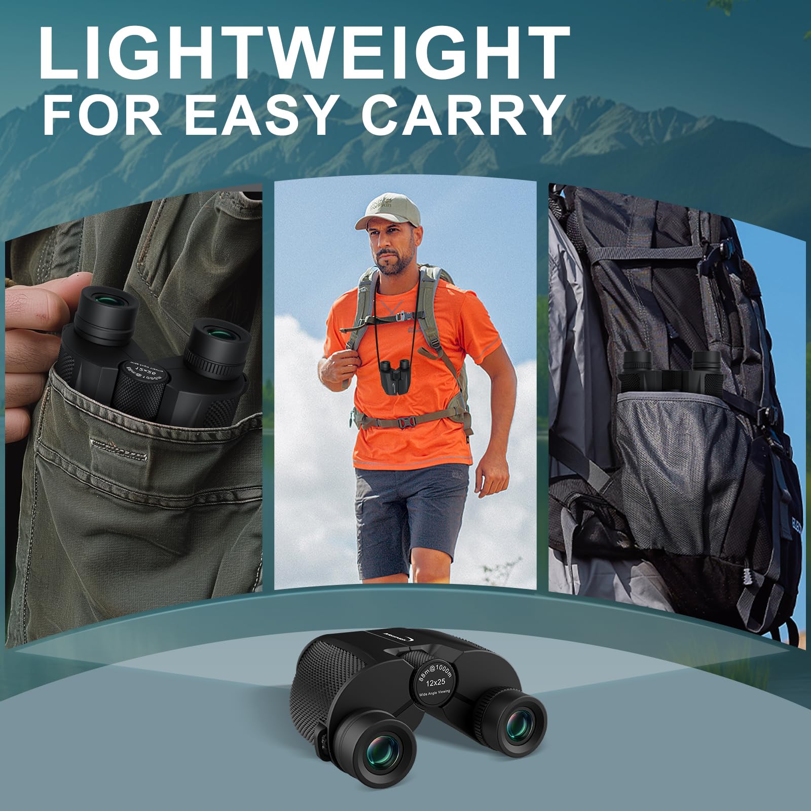 Opaita 12X25 Binoculars Compact For Adults - Lightweight Kids Binoculars - Binoculars With Clear Vision For Bird Watching Travel Wildlife Watching & Outdoor Activities