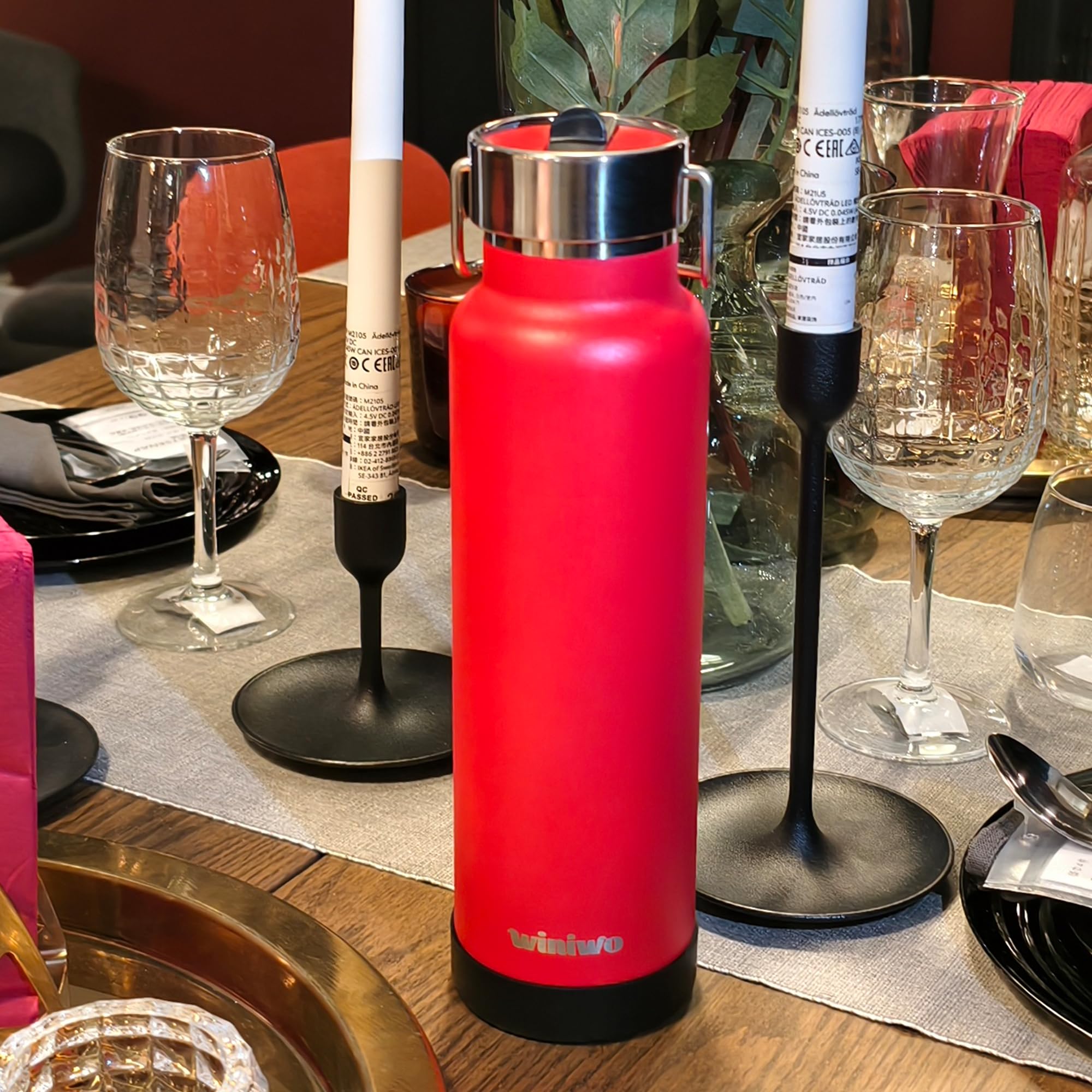 24 Oz Insulated Slim Water Bottle With Flip Straw And Handle, Stainless Steel Water Bottles