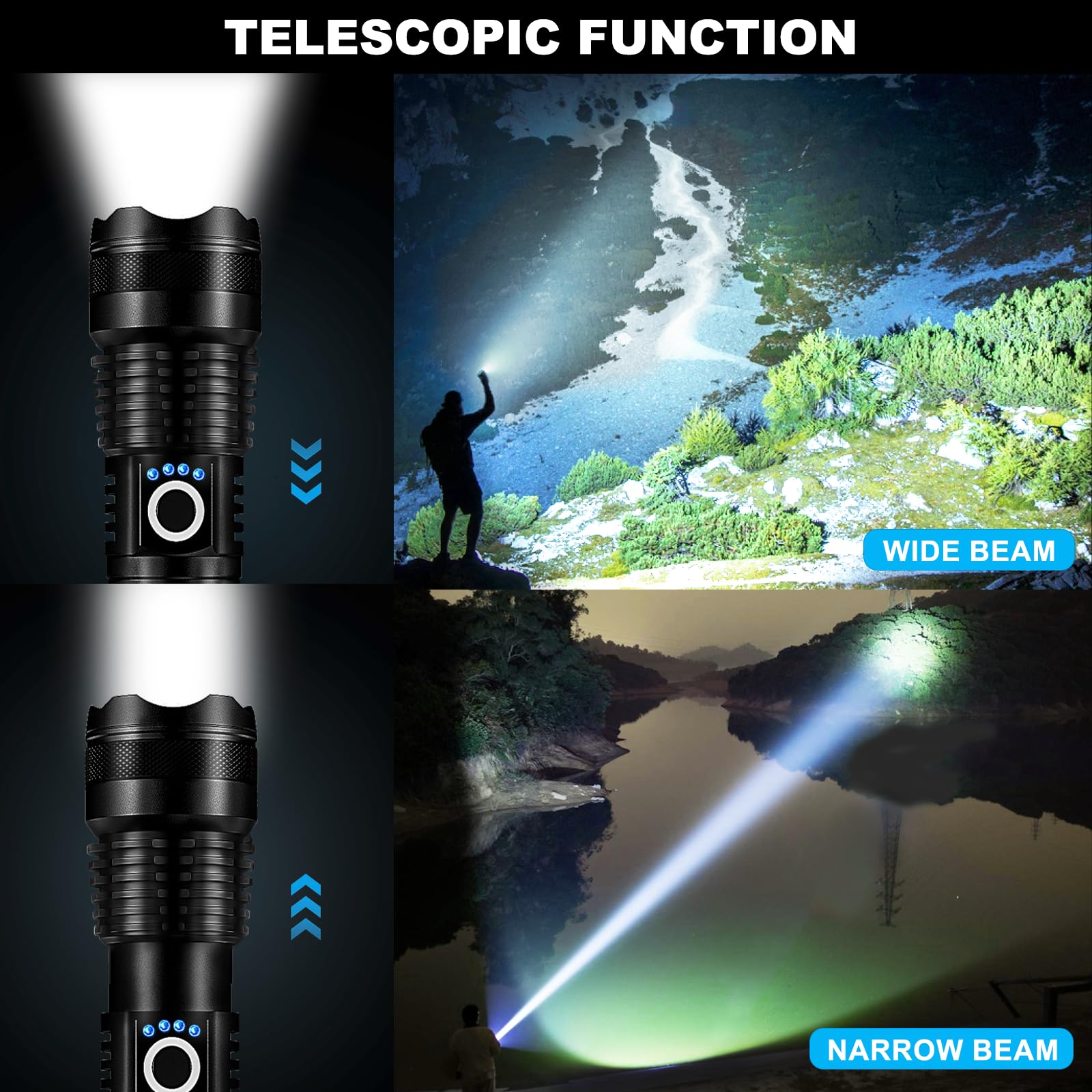Lylting 4 Pack Rechargeable Led Flashlights High Lumens, 990,000Lm Super Bright Flashlight, Adjustable Powerful Flash Light With Usb Cable & 5 Modes, Waterproof Handheld Flashlight For Home Camping