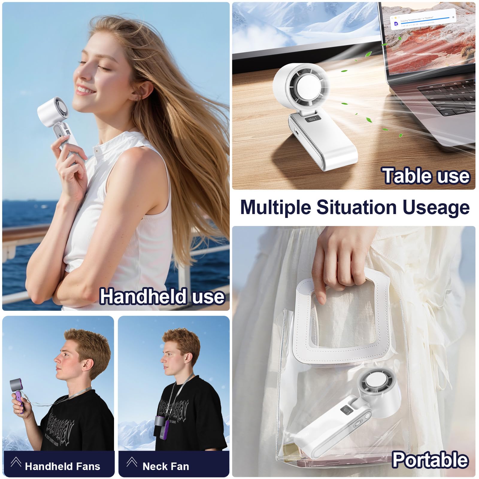 Portable Handheld Turbo Fan, Dual-Model 100 Gear Wind Foldable Personal Hand Fan Support Cold Air