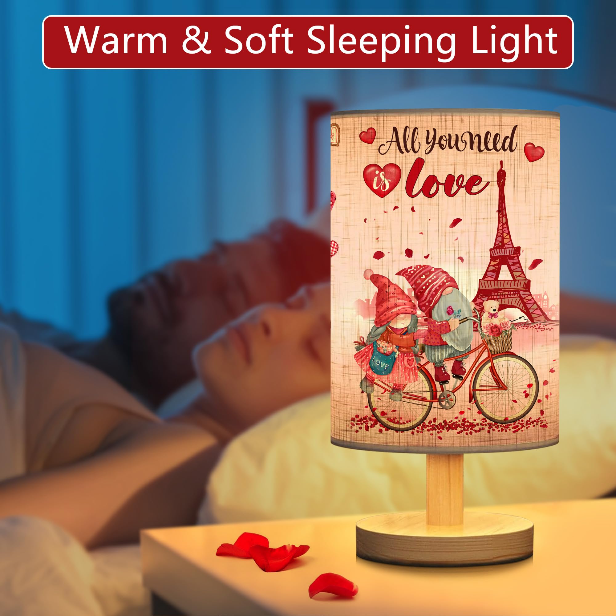Aridur Valentines Day For Her, Valentines Day Decor Table Lamp, Desk Lamp Valentines Decorations For Home, Living Room, Bedroom, Study, Pink Red Gnome Bedside Lamp, Led Bulb Included