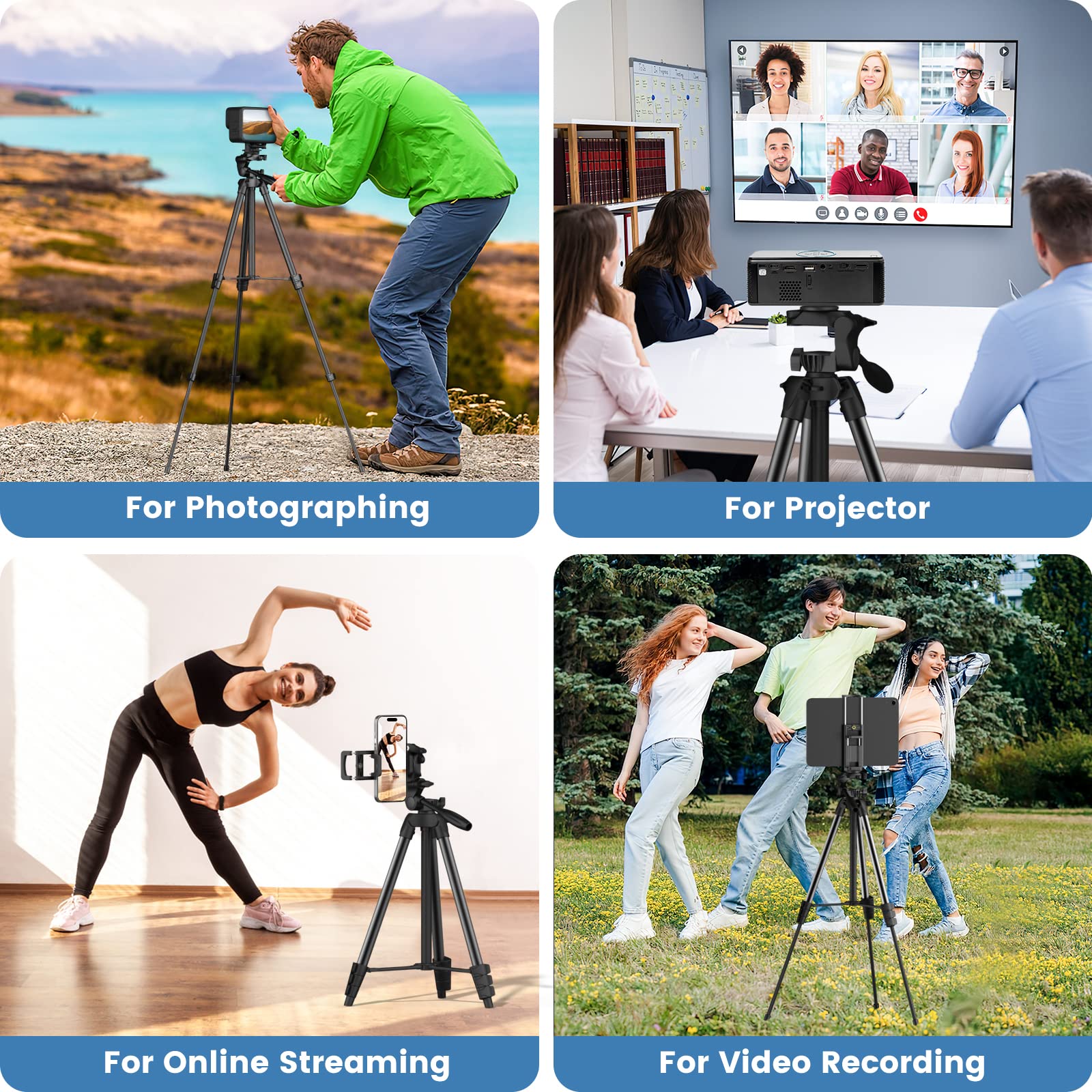 Moko 60" Camera Phone Tripod Stand Compatible With Canon Nikon, Lightweight Aluminum Dslr Camera Phone Tablet Tripod Stand Mount Holder With Storage Bag, Max Load 6.61 Lbs, Black