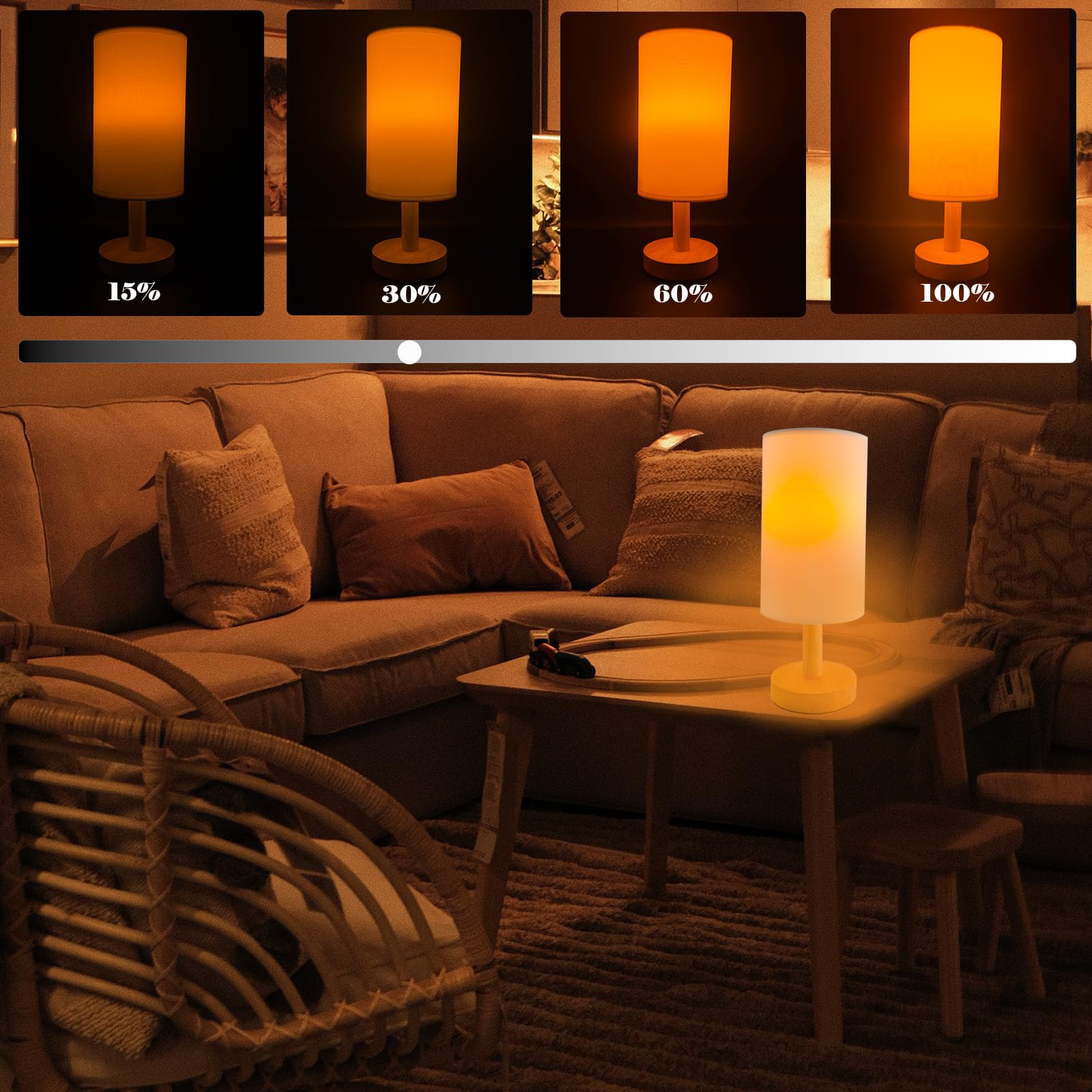 Nowlaby Wireless Bedside Table Lamp With 2Pcs E26 Rechargeable Battery Bulb, Remote Control, Dimmable, Timer, Cylindrical Light For Living Room, Bedrooms, Reading, Night Lighting