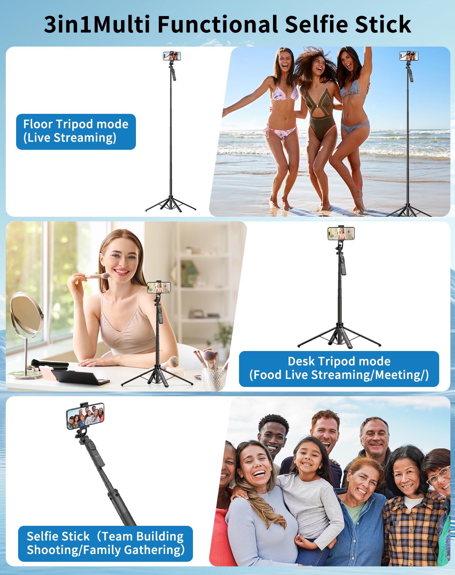 Stlian Selfie Stick Tripod Phone:70.8" Adjustable Stand For Iphone 15/Samsung S23/Gopro, Portable Tripod For Camera & Phone, Vlogging, Youtube Live Streaming, Travel Photography