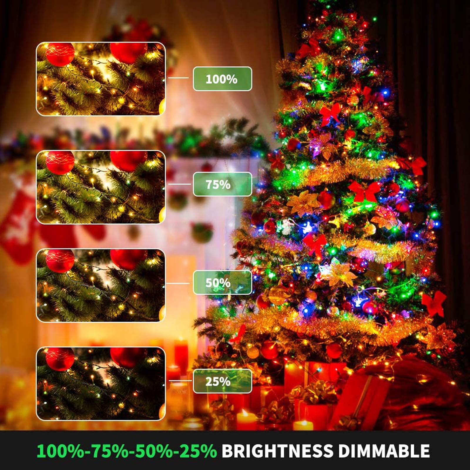 Decute Colors Changing Christmas Tree Lights 4 Colors In 1 String Lights, 11 Modes 300Leds 108Ft Extendable Waterproof Indoor Outdoor Fairy Lights Warm White & Multicolor With Timer Remote