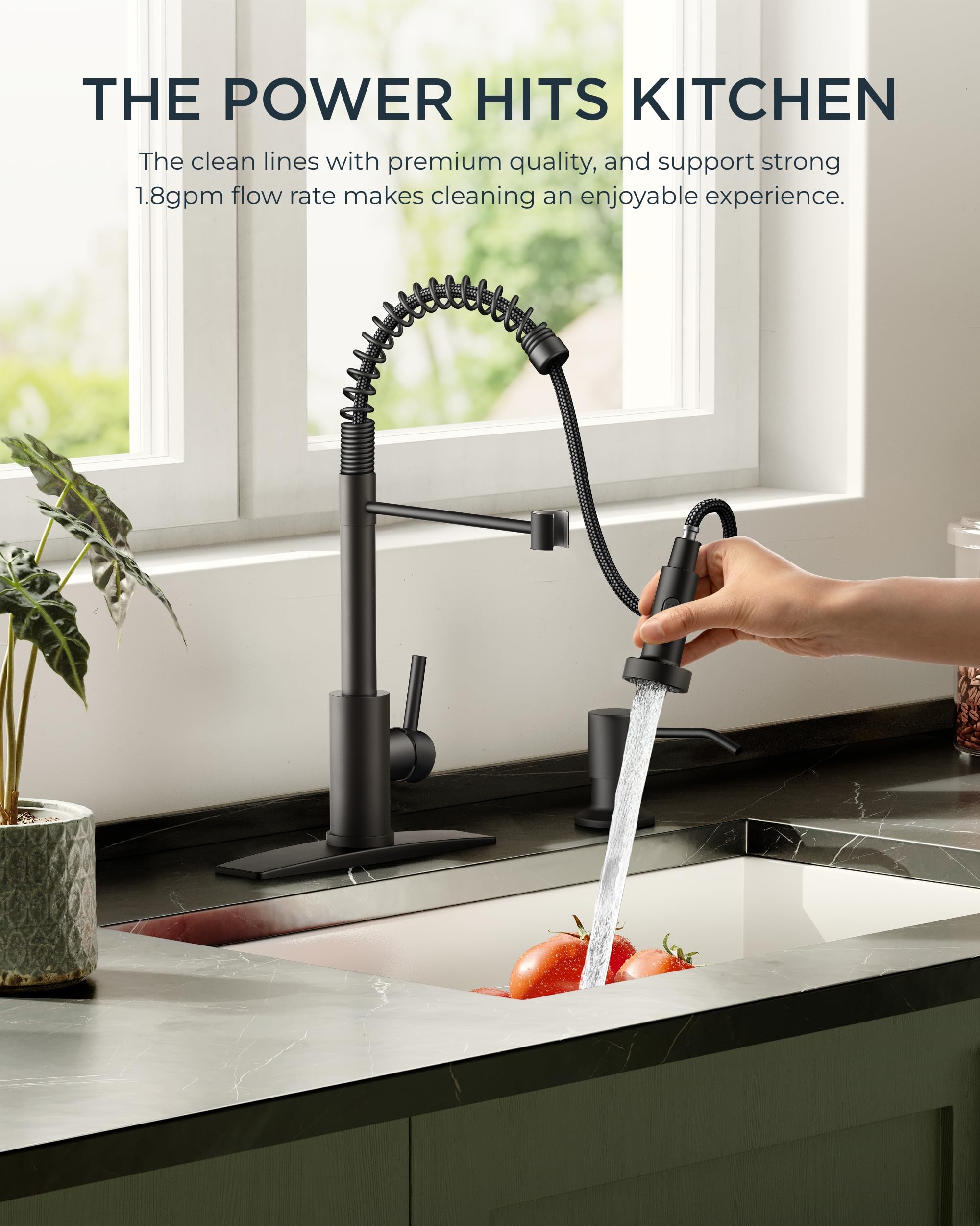 Forious Black Kitchen Sink Faucet With Pull Down Sprayer, Stainless Steel Commercial Single Handle Classic Spring Pull Out Sink Faucet For Farmhouse Camper Laundry Utility Room