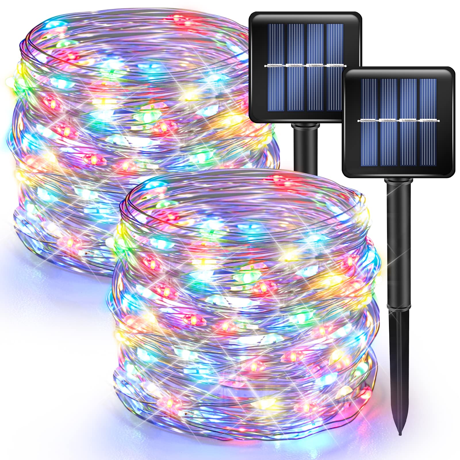 Dazzle Bright 2 Pack Solar String Lights Outdoor, Total 80Ft 240Led Solar Powered Waterproof Fairy Lights 8 Modes, Copper Wire Lights For Christmas Patio Party Tree Yard Decoration (Multi-Colored)