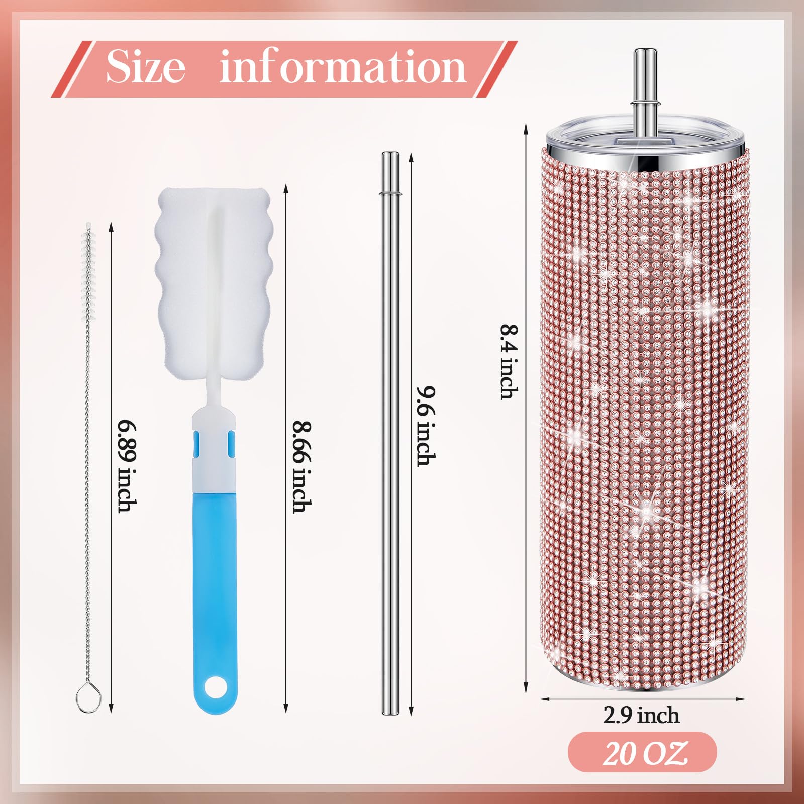 Tessco Bling Cups Rhinestones Tumbler With Straw Glitter Water Bottle Stainless Steel Straw Tumbler