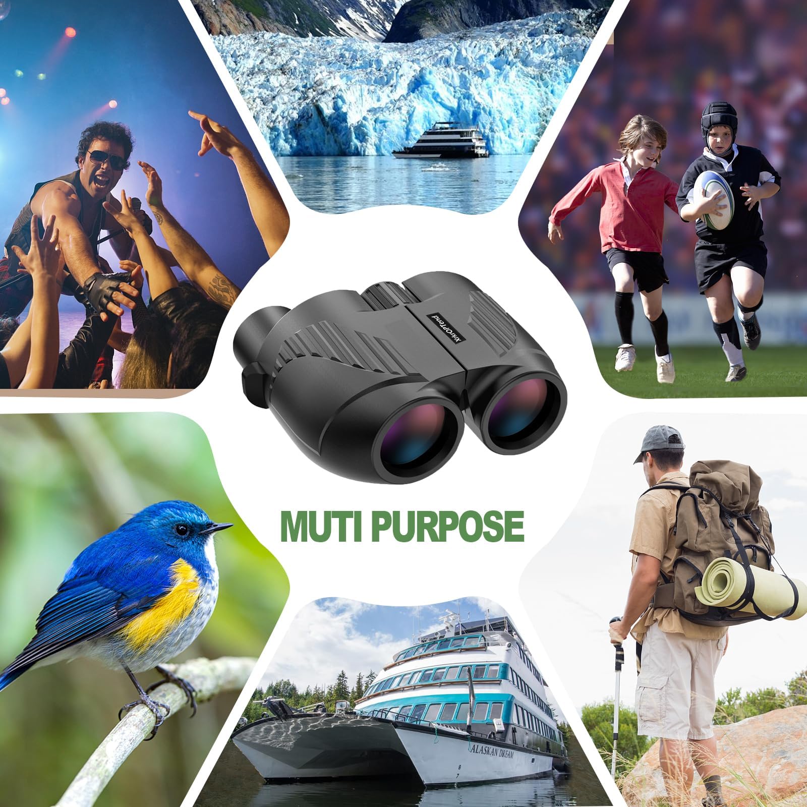 Xrkroptend 20X25 Compact Binoculars With Strap For Kids And Adults, Sharp Clear, Mini Low Weight Binoculars For Bird Watching,Hiking Outdoor, Cruise Ship,Concert