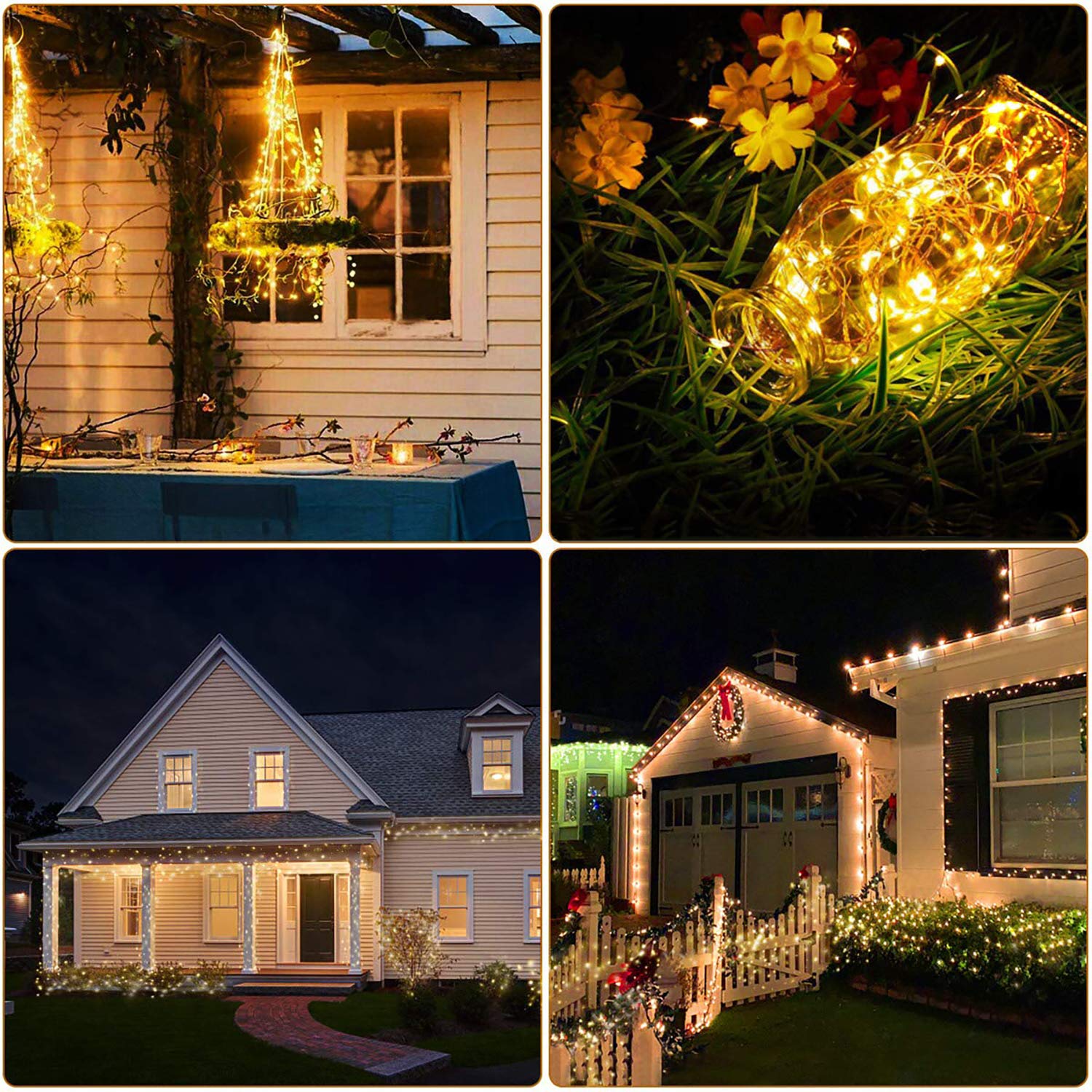Mumuxi 2 Pack Solar String Lights Outdoor 72Ft 200 Led Fairy Lights Solar Powered With 8 Modes Waterproof Copper Wire Twinkle For Patio, Yard, Trees, Christmas, Wedding, Party, Warm White