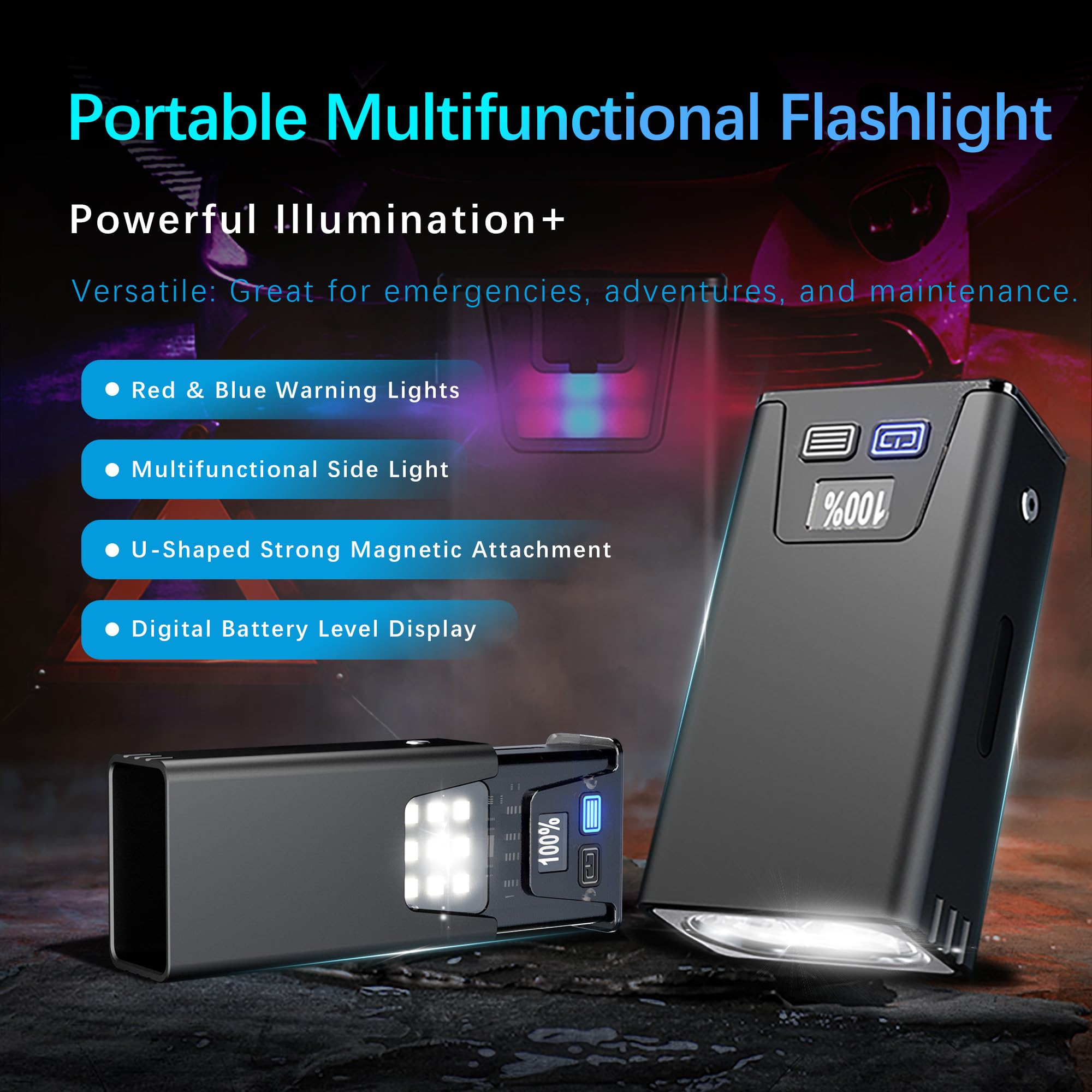 Pasiion Rechargeable Edc Flashlight 1000 Lumens， Led Mini Flat Flash Light With Magnetic Base，Usb-C Charging Pocket Flashlight,Multi-Mode Side Light,Ipx6 Waterproof For Home, Camping And Emergencies(Black)