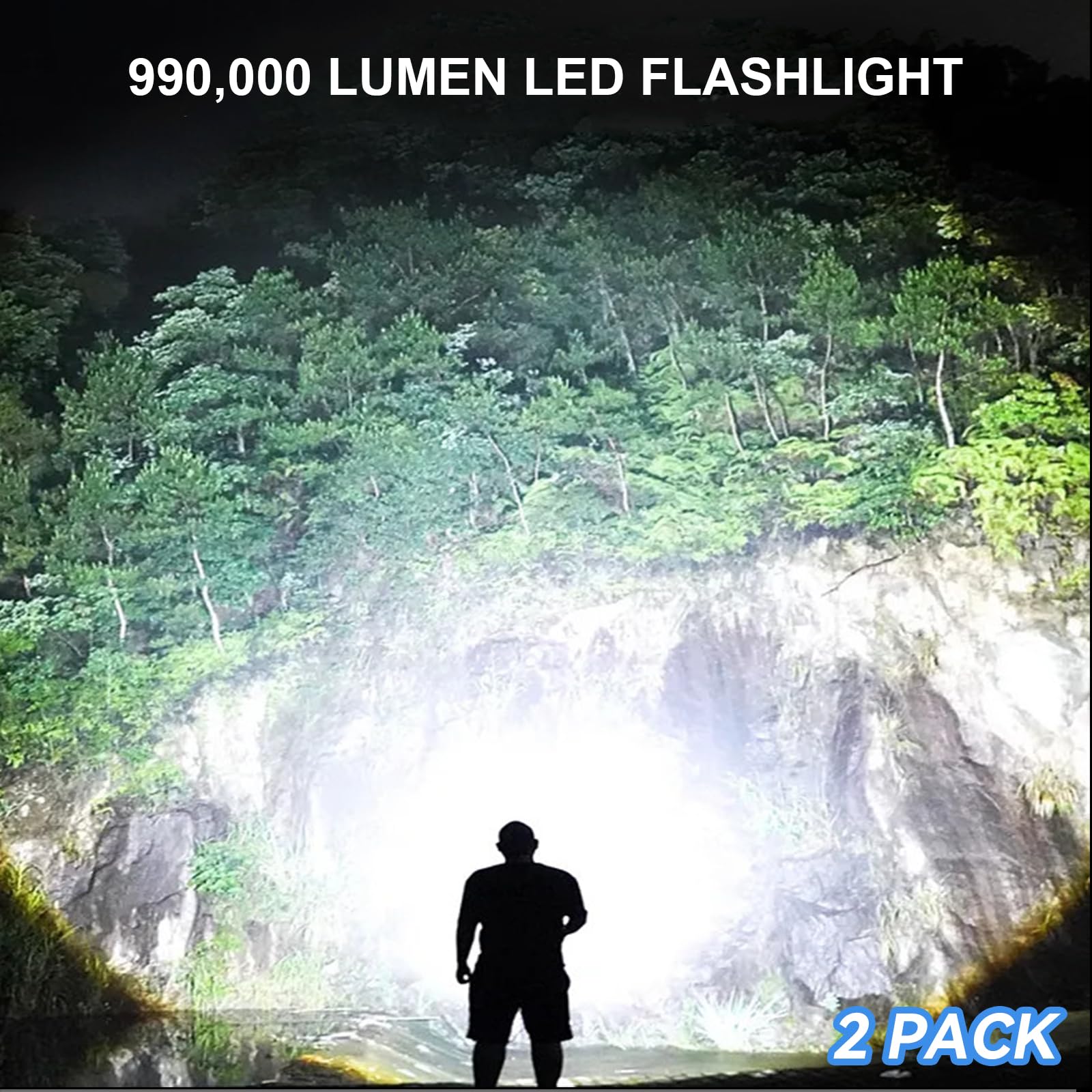 Lbe Rechargeable Led Flashlights High Lumens, 990,000 Lumens Super Bright Flashlights With 5 Modes, Waterproof Powerful Flash Light Multifunctional Flashlights For Home Camping Hiking(2 Pack)