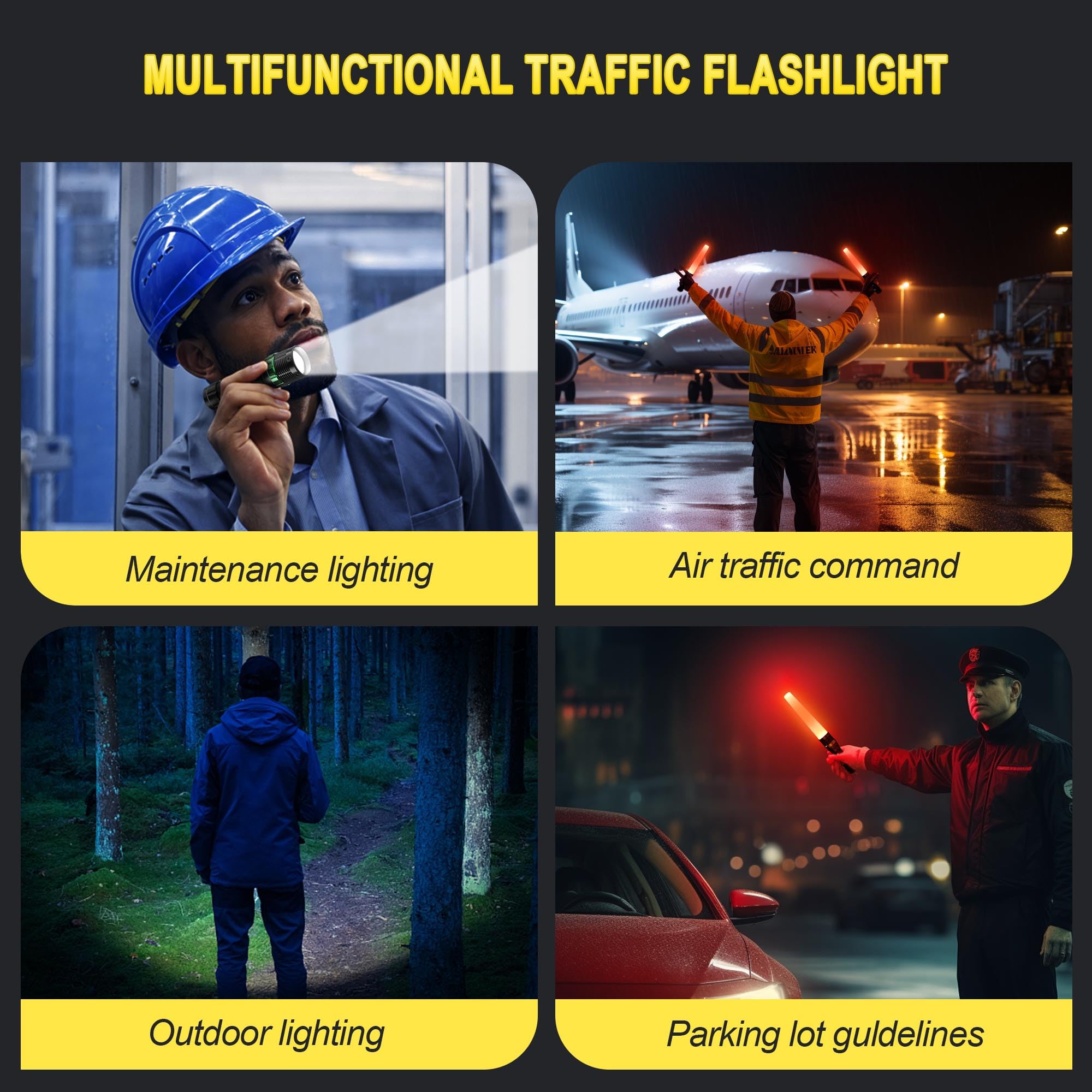 E-Riding 2 Pack Rechargeable Traffic Wand, 11 Inch Led Traffic Control Flashlight, Small Orange Safety Baton With 5 Flashing Modes, Air Marshaling Wand For Airport, Parking Directing