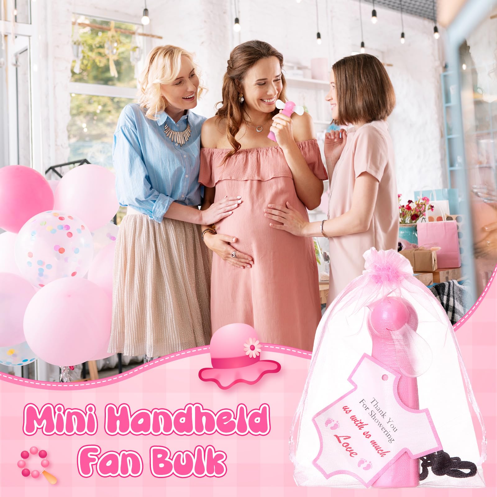 Mini fans with thank you cards and gift bags, perfect for guests at baby shower parties Koospark