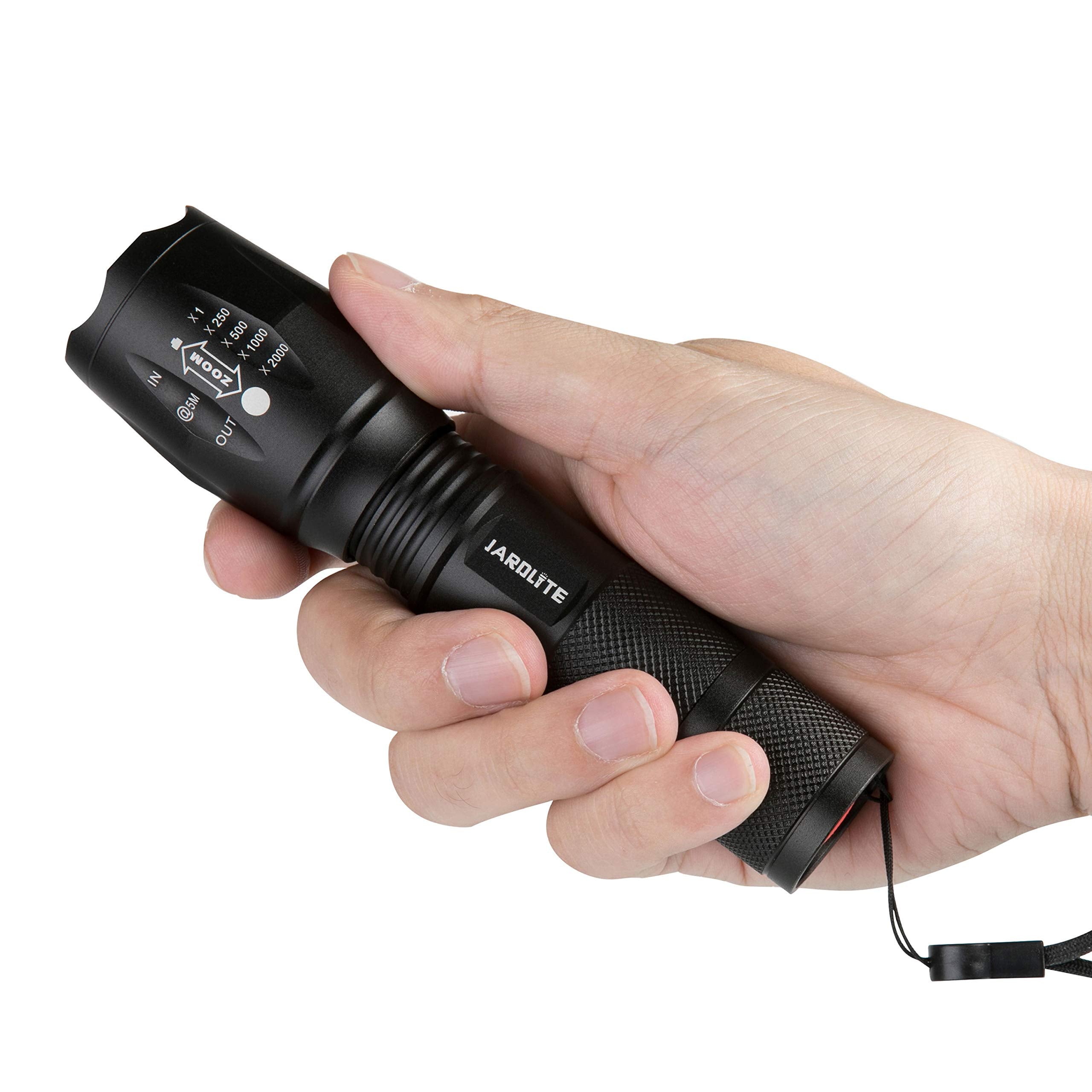 Jardlite Led Emergency Handheld Flashlight, 4 Pack, Adjustable Focus, Water Resistant With 5 Modes, Best Tactical Torch For Hurricane, Camping, Dog Walking
