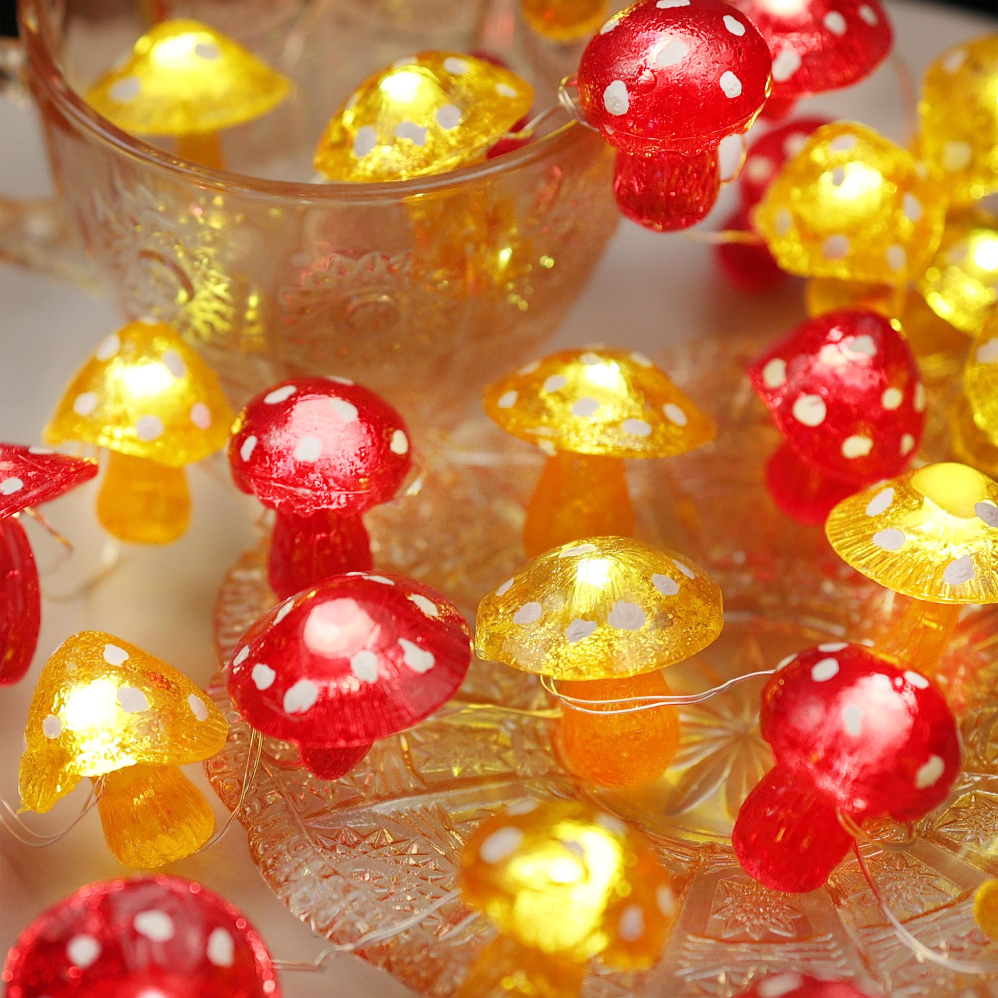 Belniak Fairy Mushroom String Lights - Unique Decorative Lights With 20 Leds 8Ft Water-Resistant Battery-Operated String Lights - Cute 3D Mushroom  For Holiday Decoration Outdoor Garden Wreath Xmas Deco