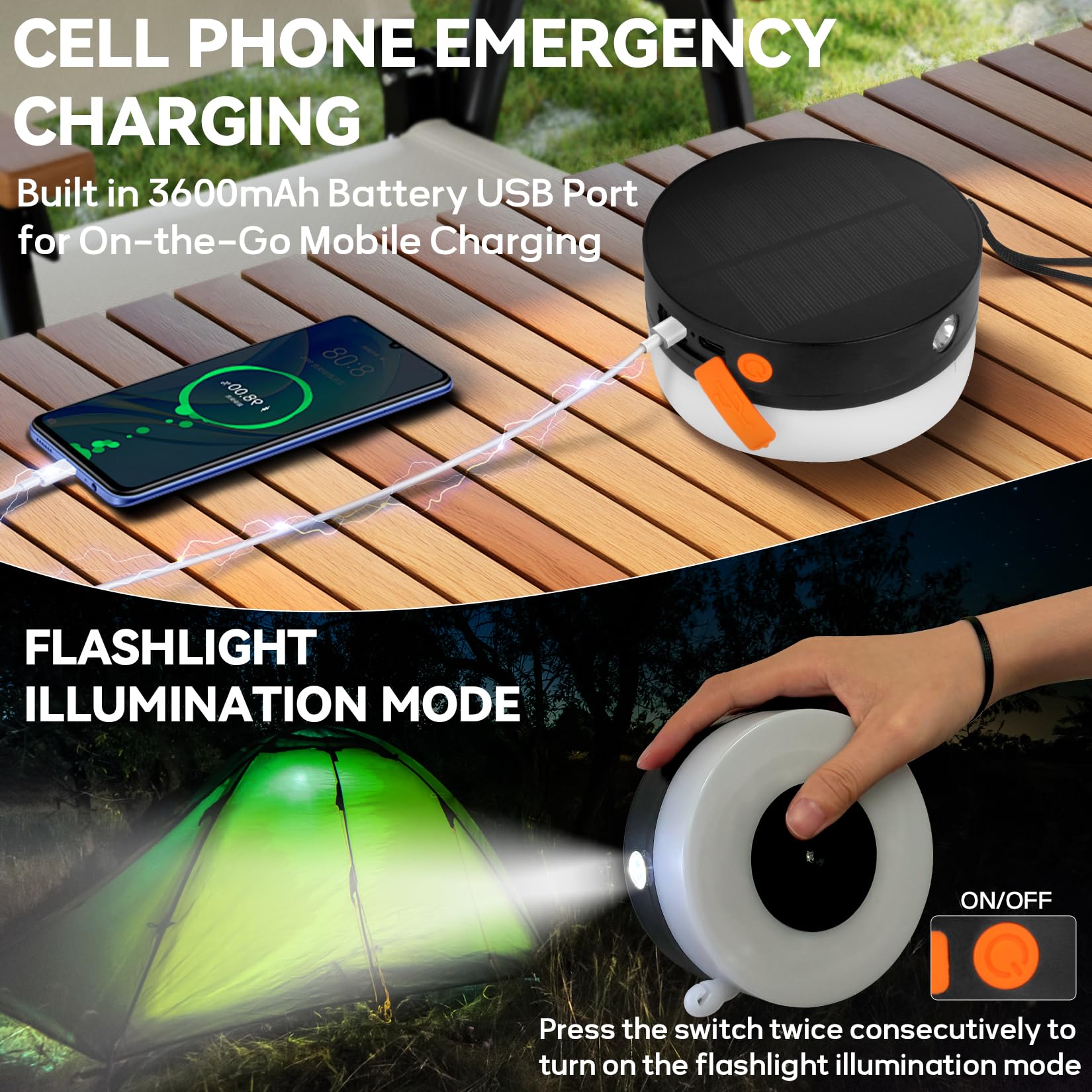 Aoxdwge Solar Camping String Lights Outdoor: 32.8Ft Portable Stowable Camping Tent String Lights With 8 Lighting Modes, 3600Mah Rechargeable Waterproof Camping Lanterns For Hiking, Yard Decorations