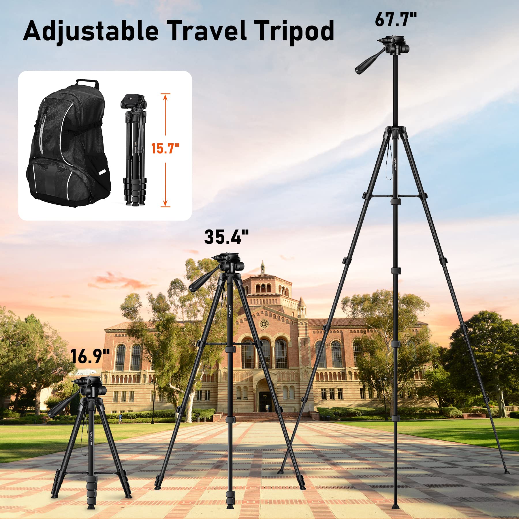 Joilcan Camera Tripod, 68" Tablet Tripod Stand For Phone Cameras, Travel Tripod Compatible With Ipad Iphone Dslr Slr Projector, Cell Phone Tripod Stand With Remote/Travel Bag / 2 In 1 Mount