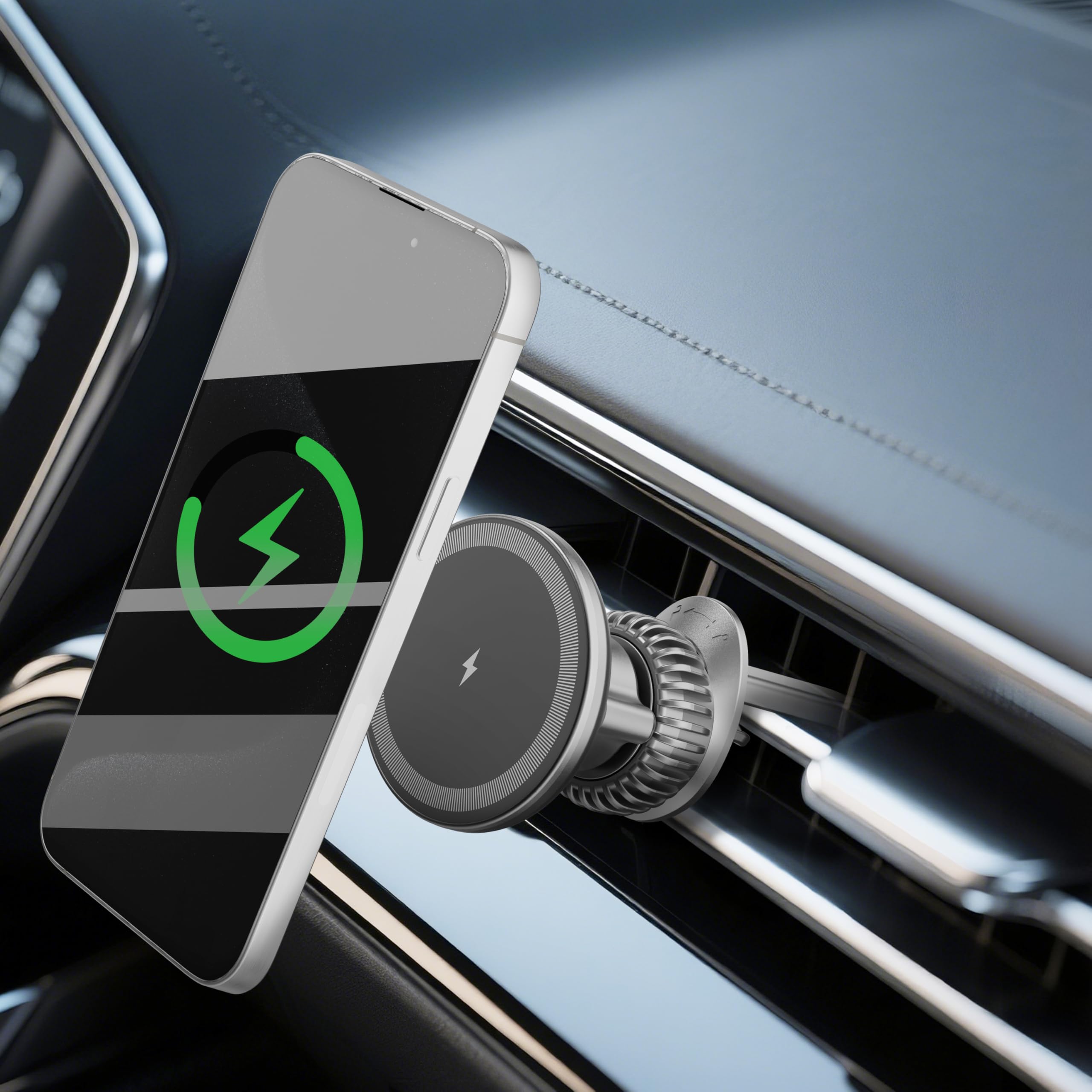 Victory &  15W For Magsafe Car Mount Charger: Relocatable Car Phone Mount With 360° Adjustable Aluminum Arm , For Car Phone Mount Charger Dashboard/Windscreen/Vent Fit,Magnetic Phone Holder For Car