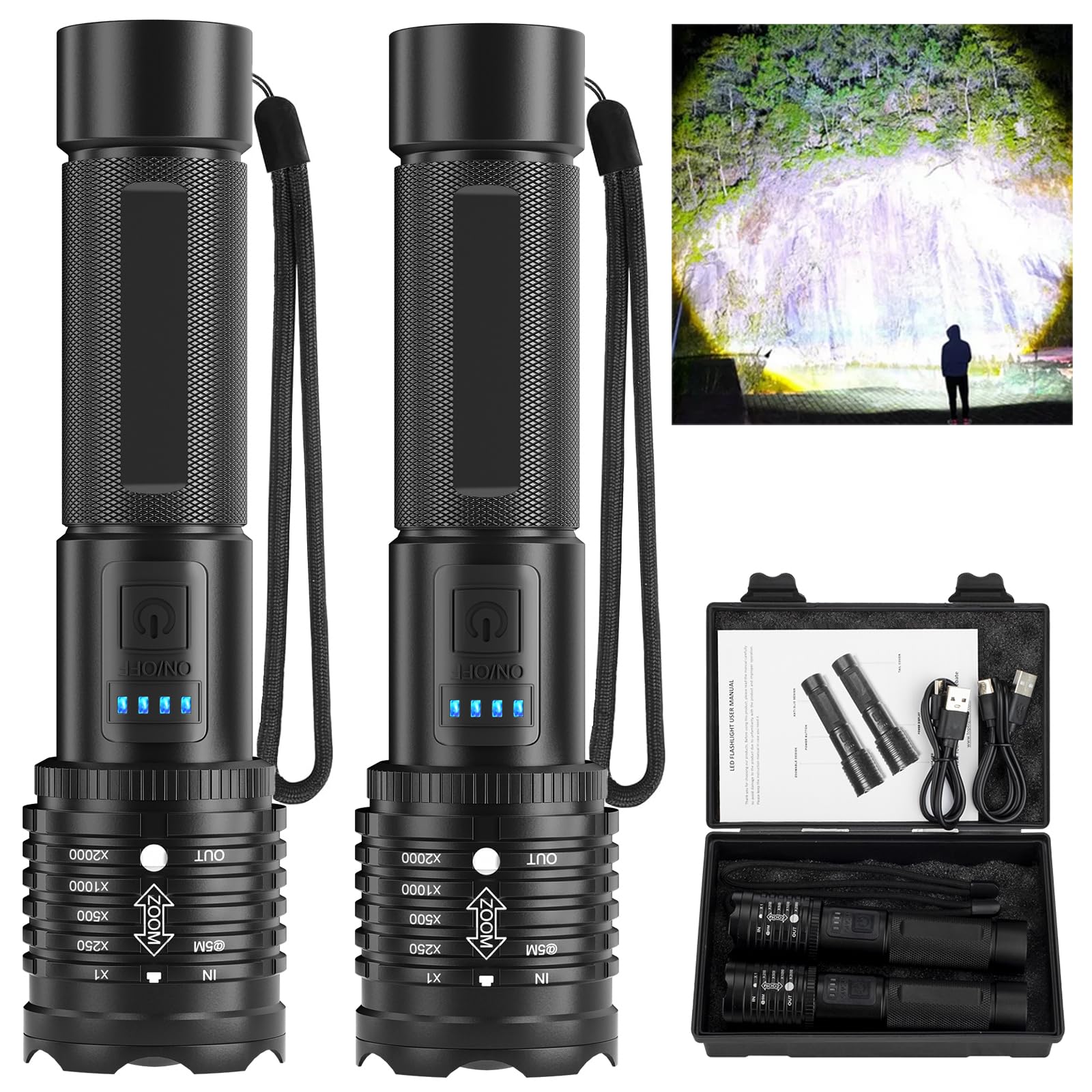 Befamali Rechargeable Led Flashlights High Lumen: 990,000 Lumens Super Bright Tactical Flashlight With 3 Modes & Ipx7 Waterproof, Handheld Powerful Flash Light For Home Camping(2 Packs)