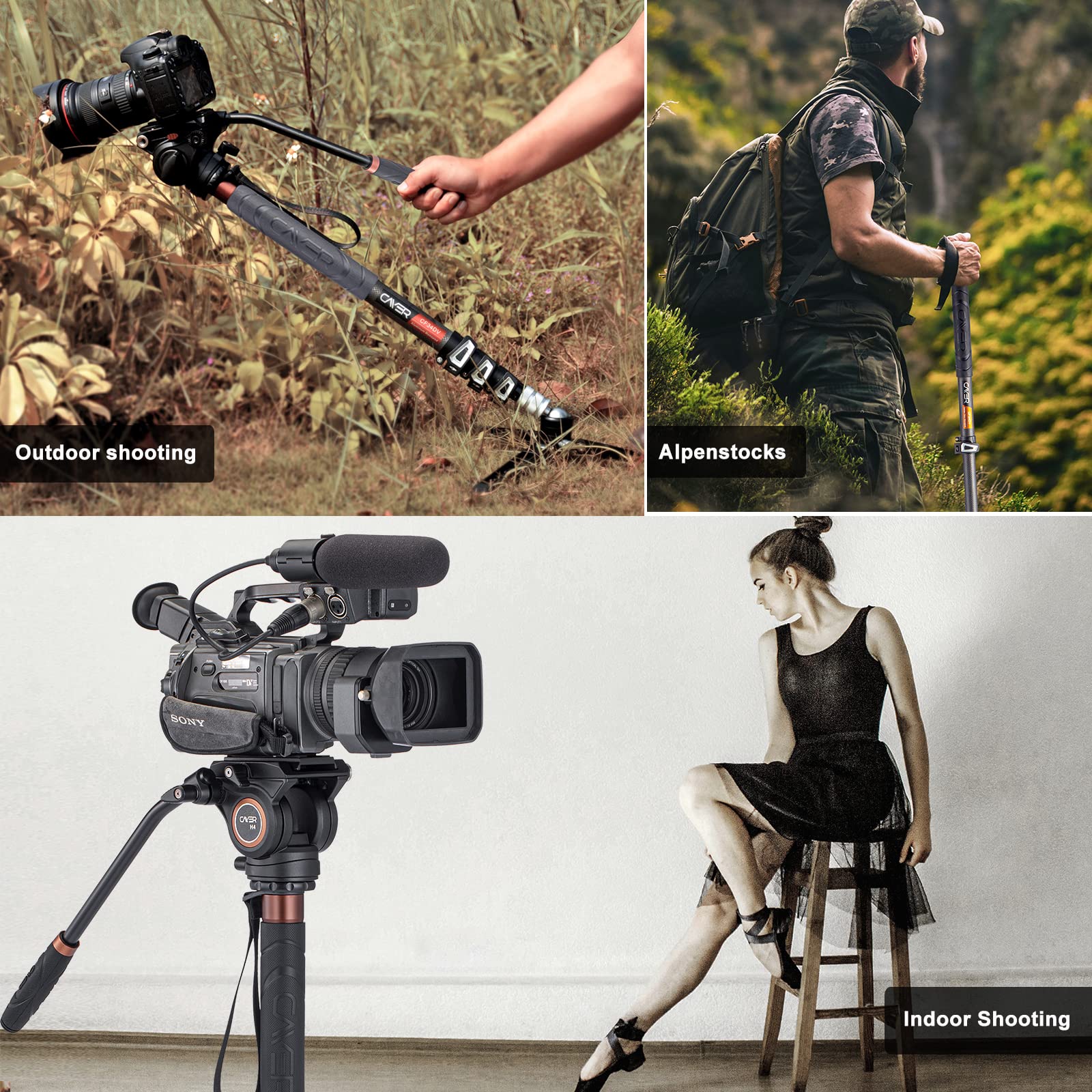Cayer Carbon Fiber Monopod Leg, 68 Inch Camera Telescopic Video Monopod Tube With Feet, Compatible For Dslr Cameras And Camcorders