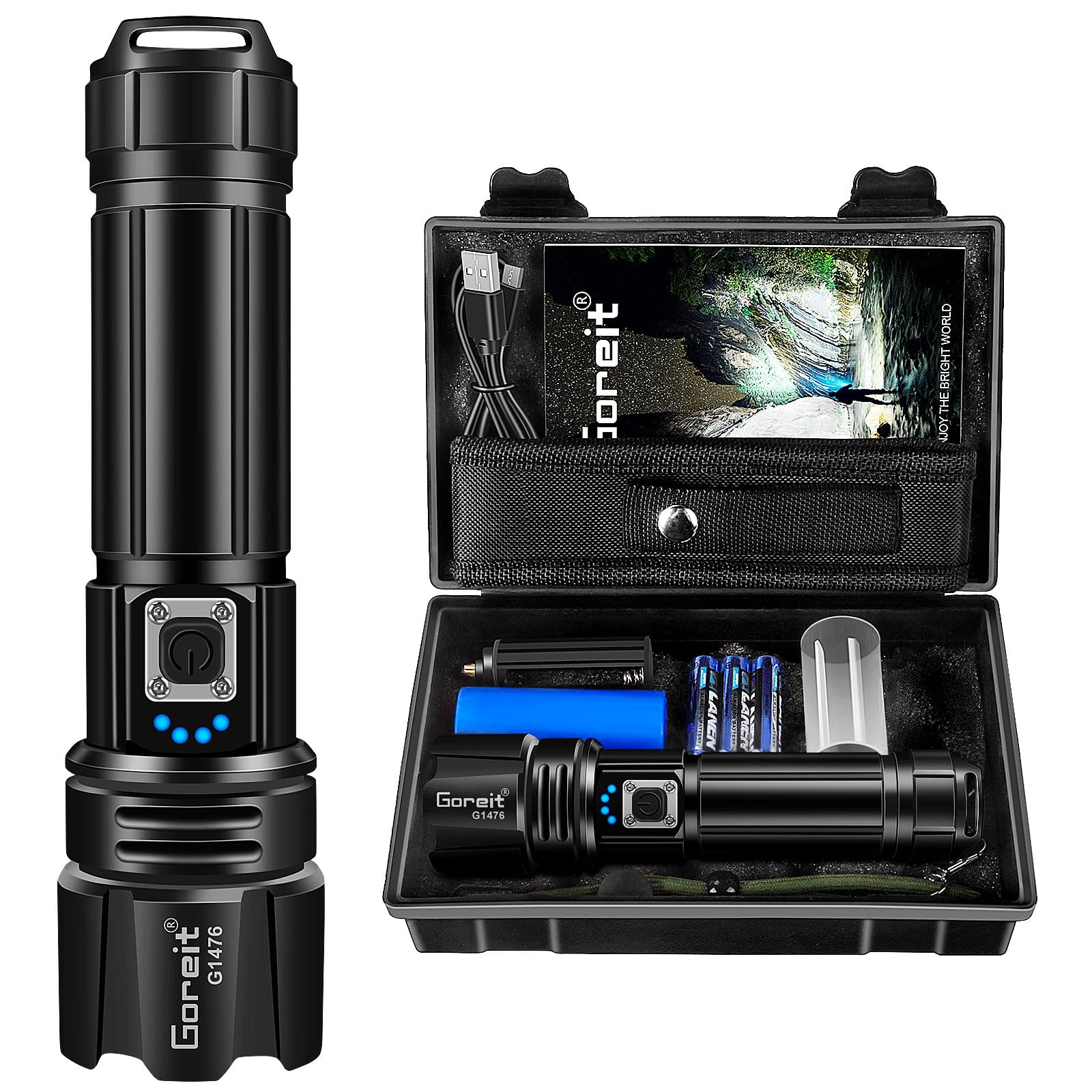 Goreit G1476 + G1915 Flashlights High Lumens Rechargeable