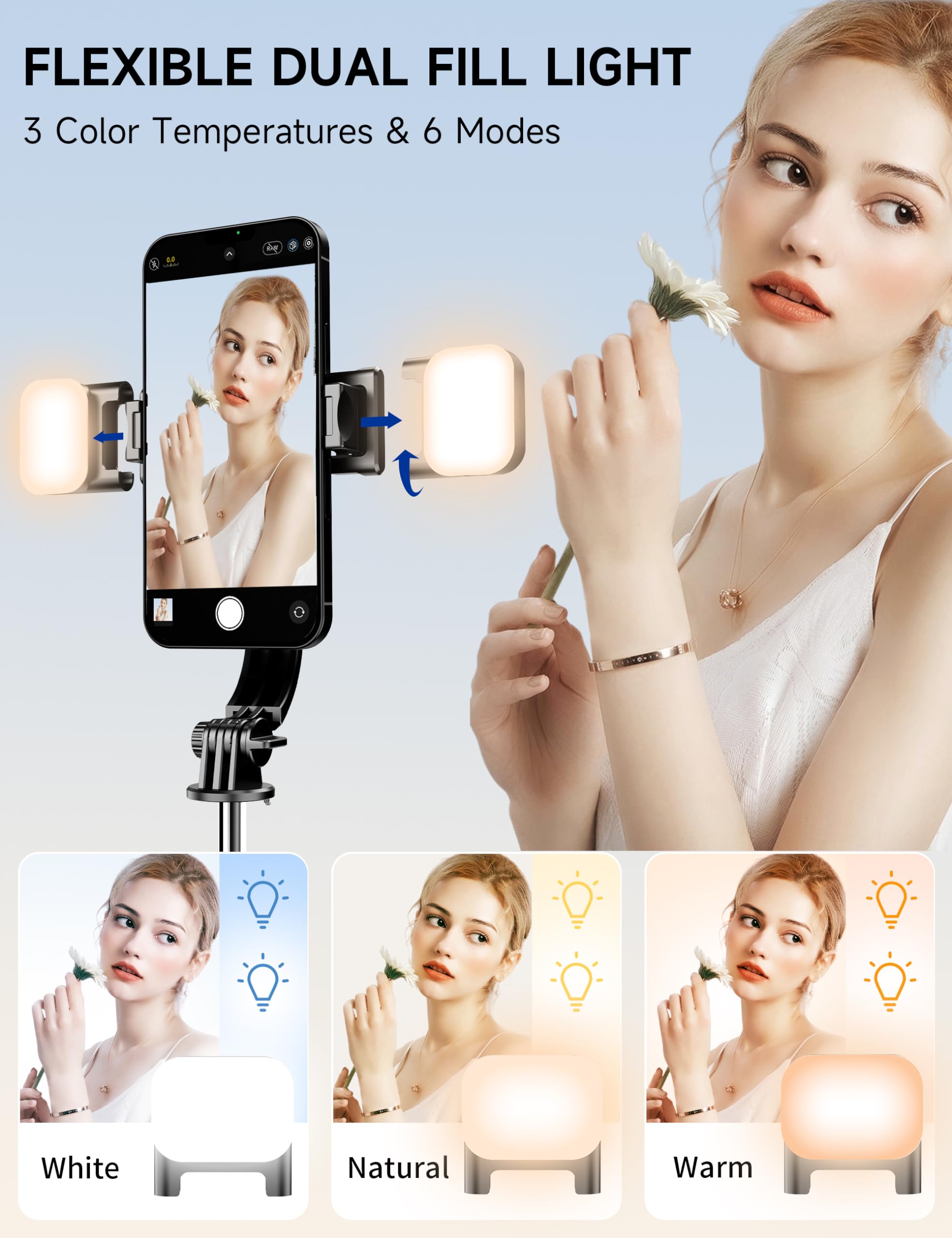 Selfieshow 45" Selfie Stick Tripod With 2 Lights, Extendable 5 In 1 Selfie Stick Phone Tripod, Portable Selfie Sticks With Wireless Remote Compatible With Iphone 15/14/13 Pro Max, Samsung, Android, Gopro