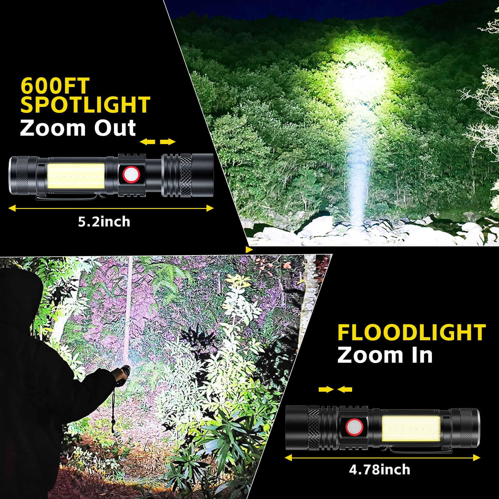 Atdoall Rechargeable Led Flashligh, Usb Magnetic Flashlights With Cob Sidelight, Small Tactical Flashlights 2000Lm, Waterproof, Zoomable, Portable Handheld Flash Light For Home, Emergency, Outdoor