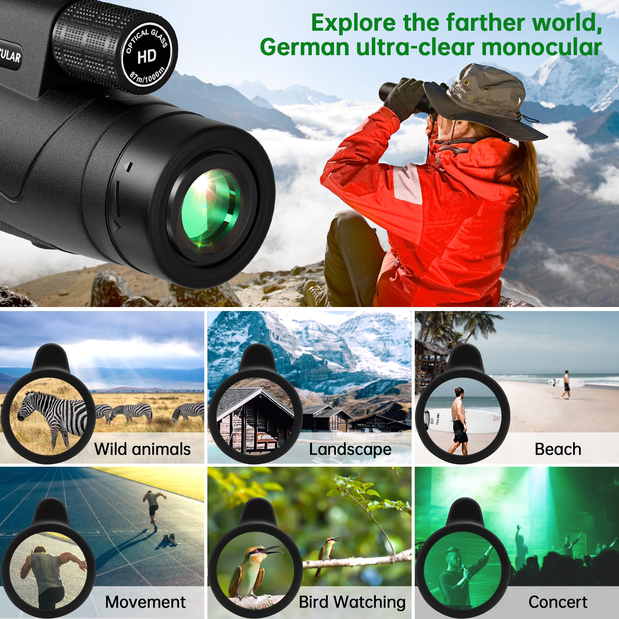 Asacam 80X100 Monocular Telescope High Powered For Smartphone High Definition Monoculars For Adults With Adapter/Tripod For Bird Watching Hiking Hunting Camping Traveling Outdoor Wildlife- Update