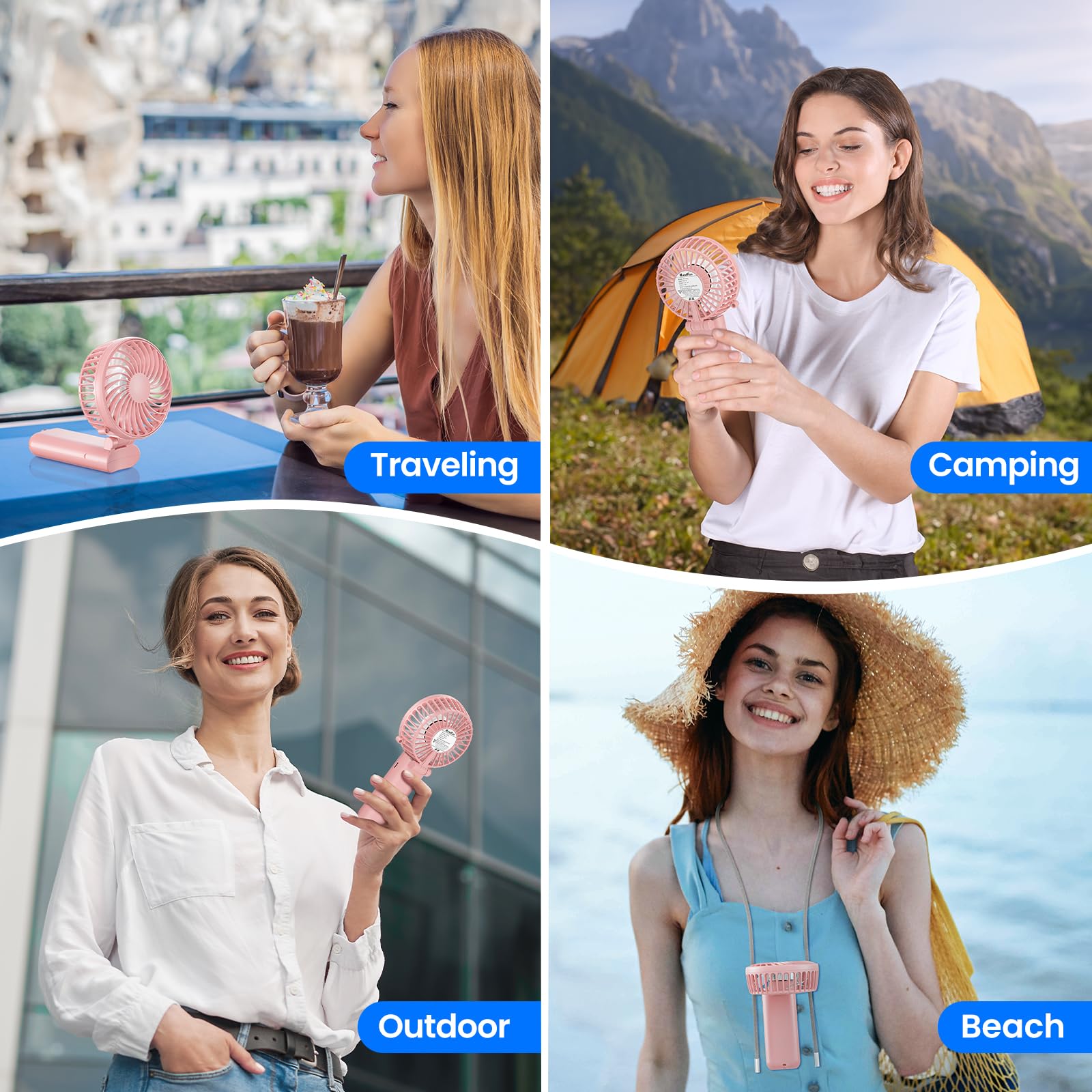 Handfan Handheld Fan, 5 Speeds Strong Airflow Hand Fan [Max 27 Working Hours], 180° Foldable Compact