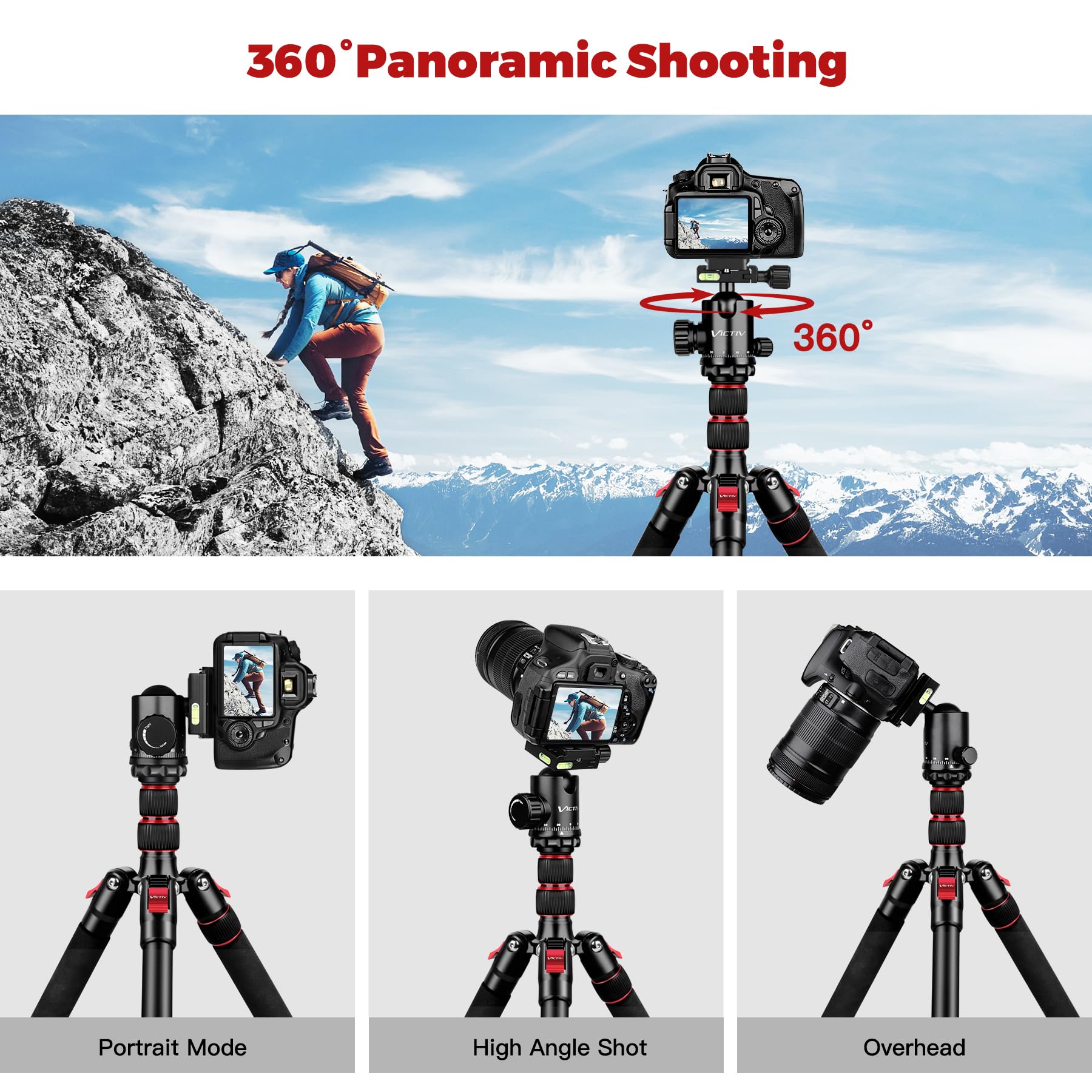 Victiv 80" Tripod, Aluminum Heavy Duty Camera Tripod Stand With 360° Ball Head, Camera Tripods & Monopods With Carry Bag, Professional Dslr Tripod For Canon Nikon Binoculars Spotting Scope Telescope
