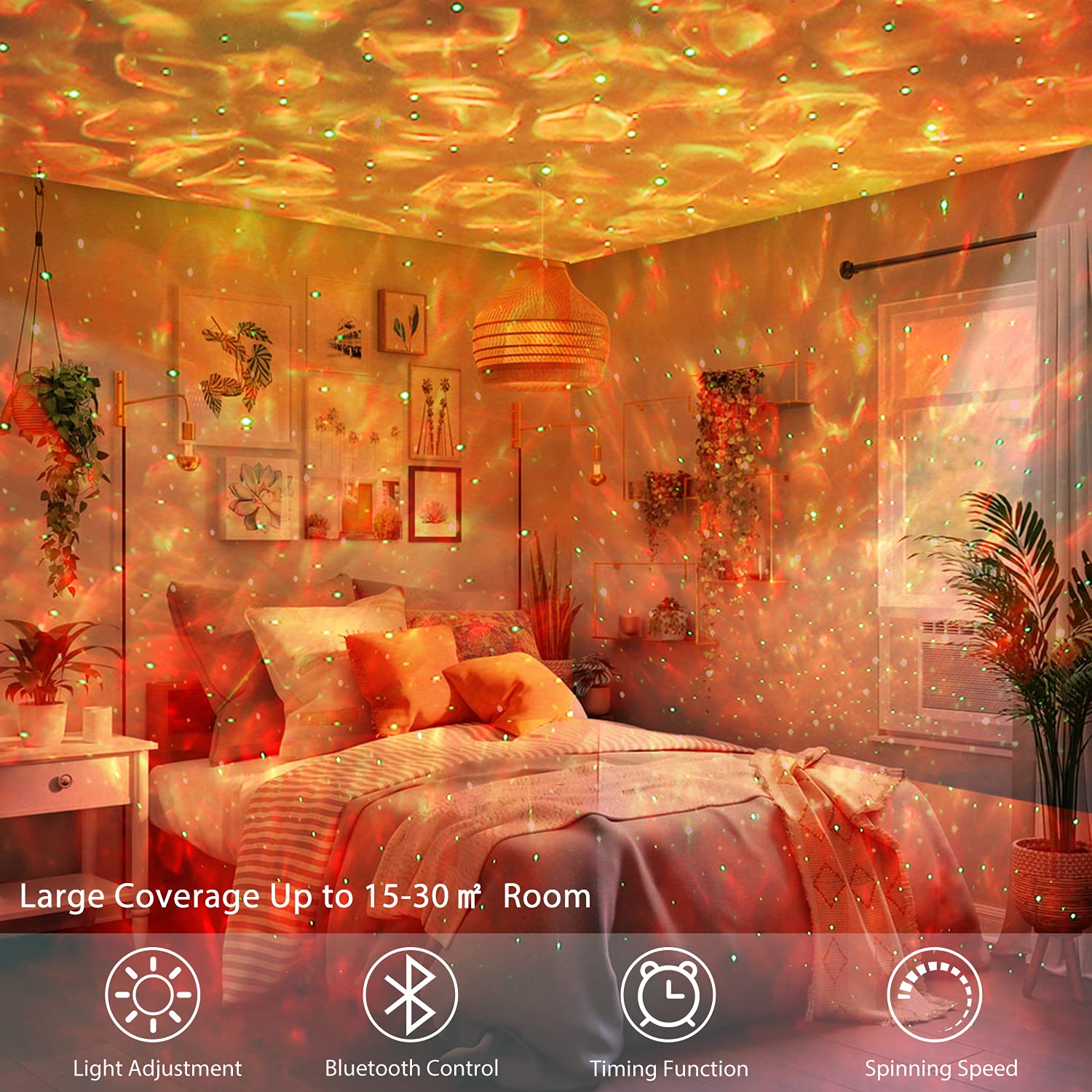Geanli Star Projector Night Light - Galaxy Projector Light For Bedroom/Party Adults Kids With Bluetooth Music Speaker Voice & Remote Control, No App Needed