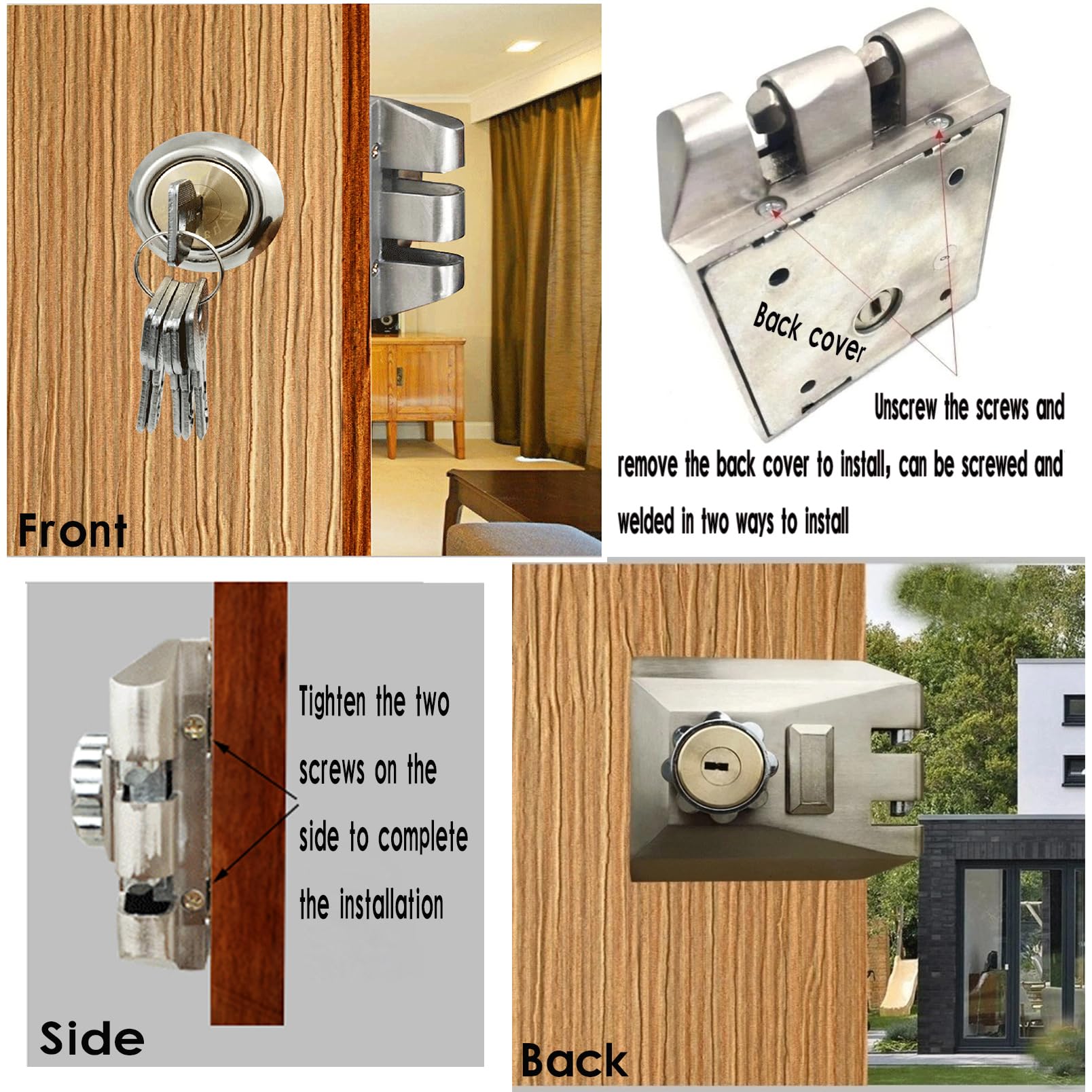 Farfellny Home Door Vertical Keyway Deadbolt Rim Locks Set,Deadlock,Single Cylinder Metal Lock,Twist-To Locking Cylinder Deadbolt Lock,With Keyed Angle And Flat Strike Inter Locking,Alloy,Silver
