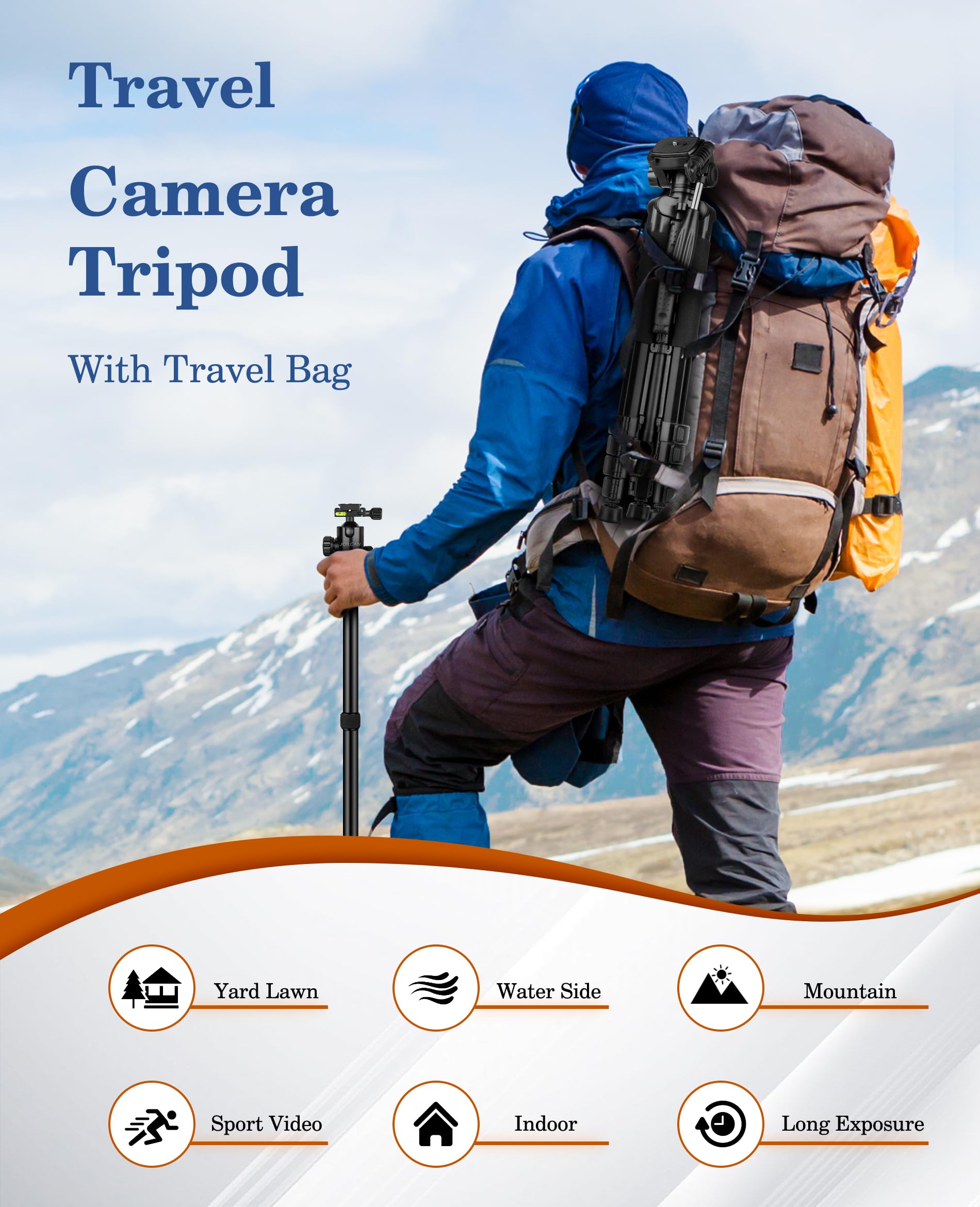 Joilcan 75" Camera Tripod, Tripod For Camera Cell Phone, Aluminum Heavy Duty Tripods Stand, Tall Travel Tripods With Carry Bag Compatible With Iphone Canon Nikon Dslr Camera Laser Projector