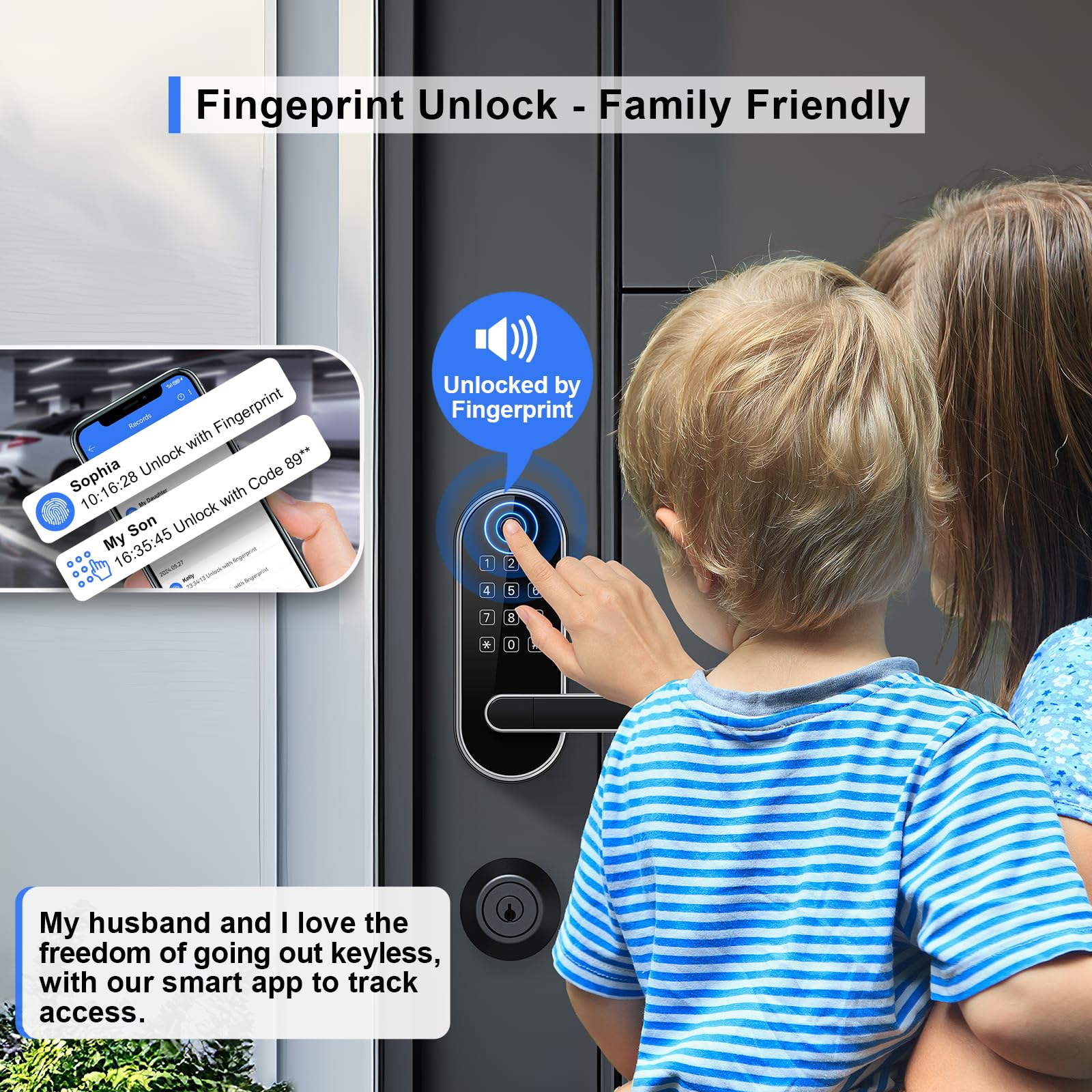 Samtecht Keyless-Entry Keypad Fingerprint Smart Lock: Digital Door Lock With Code Passcode, Electronic Door Handle, Biometric Door Knob For Entry Door, Bedroom Door (Silver)