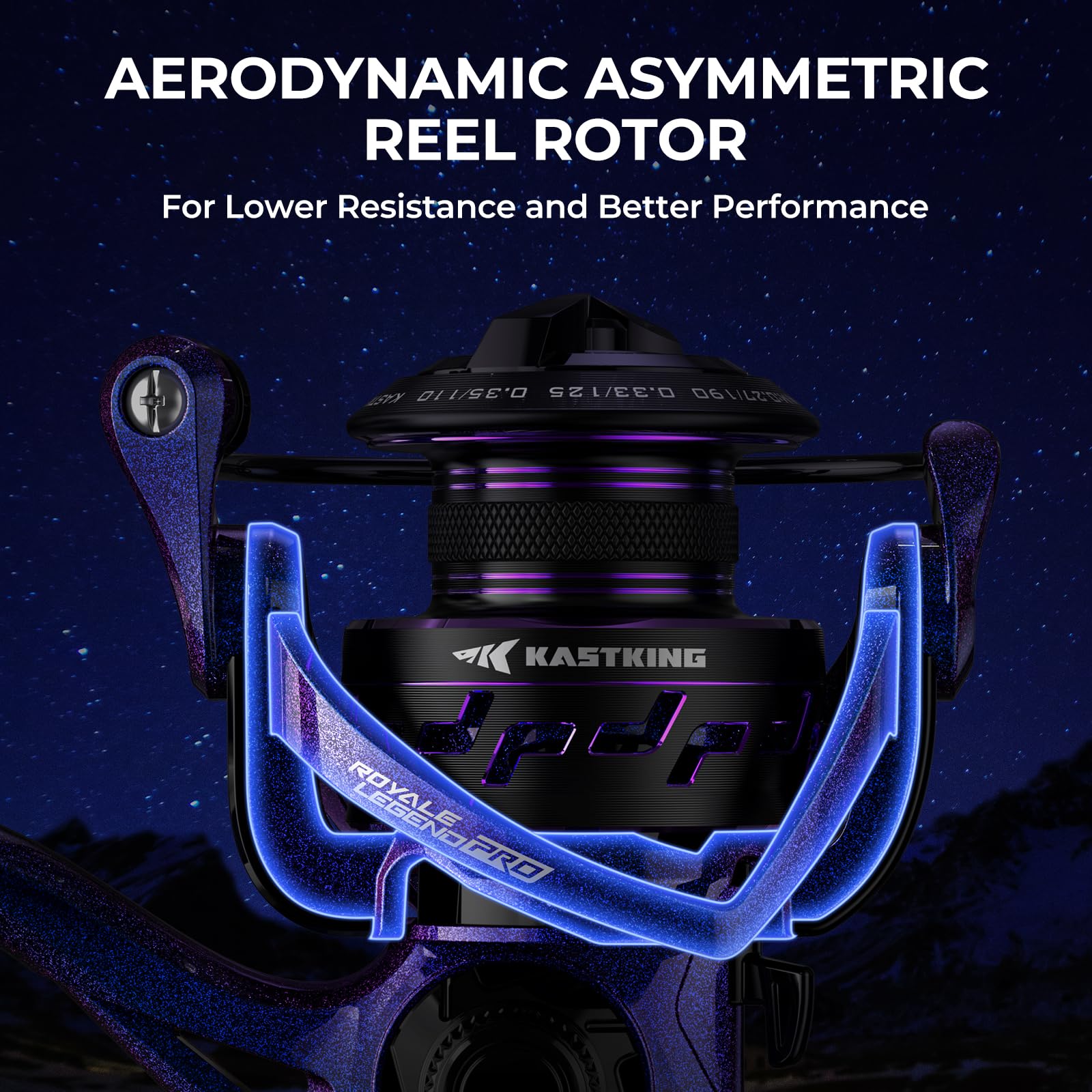 Kastking Royale Legend Pro Spinning Fishing Reel, Lightweight Yet Powerful, Digi-Cut Aluminum Gear, Aerodynamic Reel Rotor, 6.2:1 Gear Ratio, 25Lbs Max Drag, Tpe Handle Knobs, Unique Celestial Color