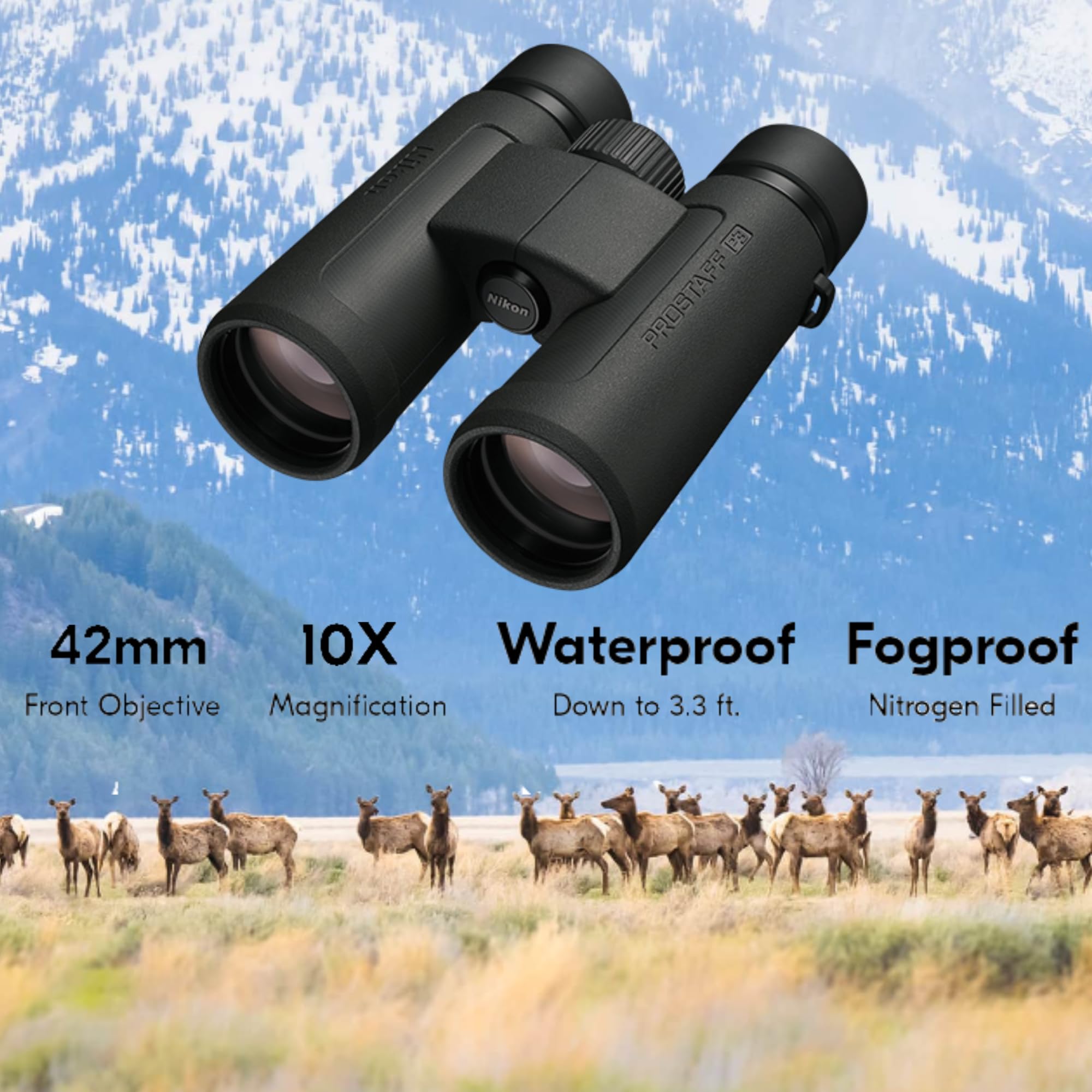 Lumintrail Nikon Prostaff P3 10X42 (16777) Black Binoculars Bundle With Lens Pen, And Cloth - High Powered Compact Adult Binoculars For Hunting, Bird Watching, And Hiking Essentials, Zoom Lightweight Travel