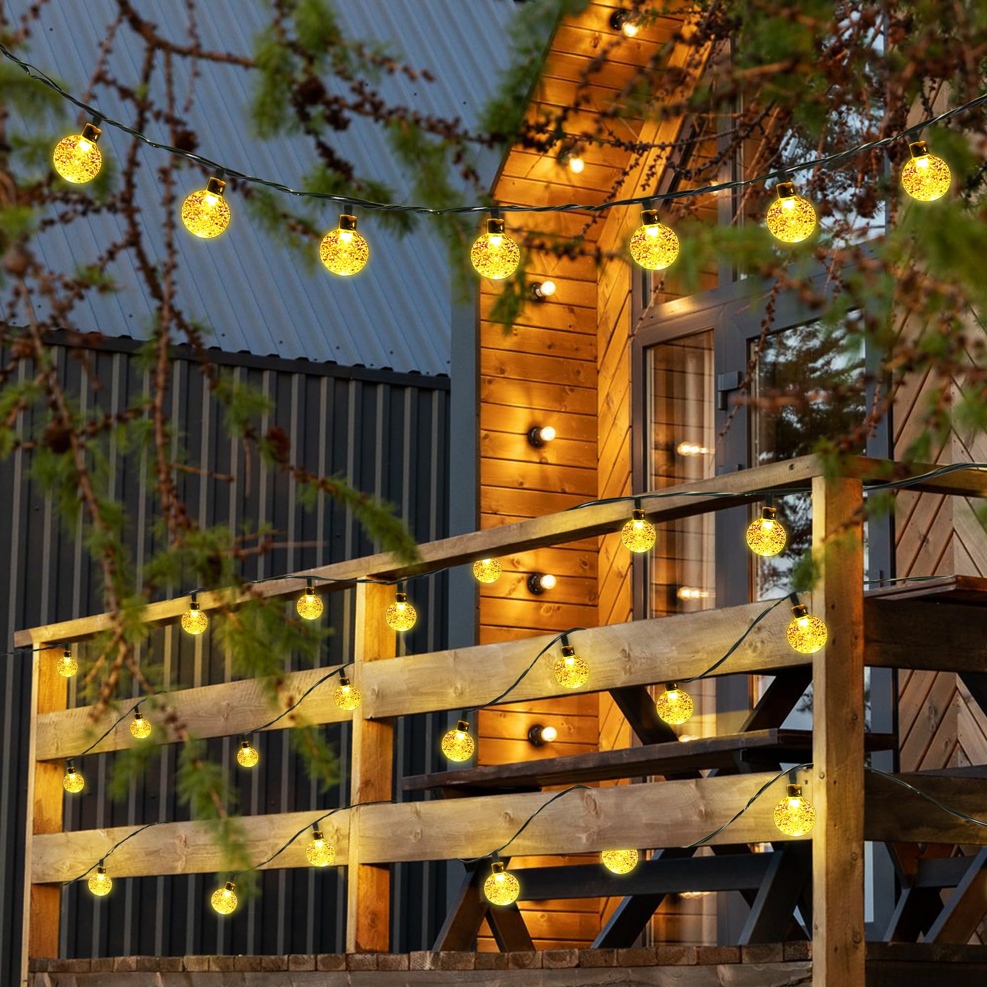 Joomer Solar Powered String Lights Waterproof,39Ft 60 Led Outdoor Solar String Lights Crystal Ball Lights 8 Modes Solar Globe Lights For Garden, Gazebo, Porch, Lawn, Patio, Tree Decor (Warm White)