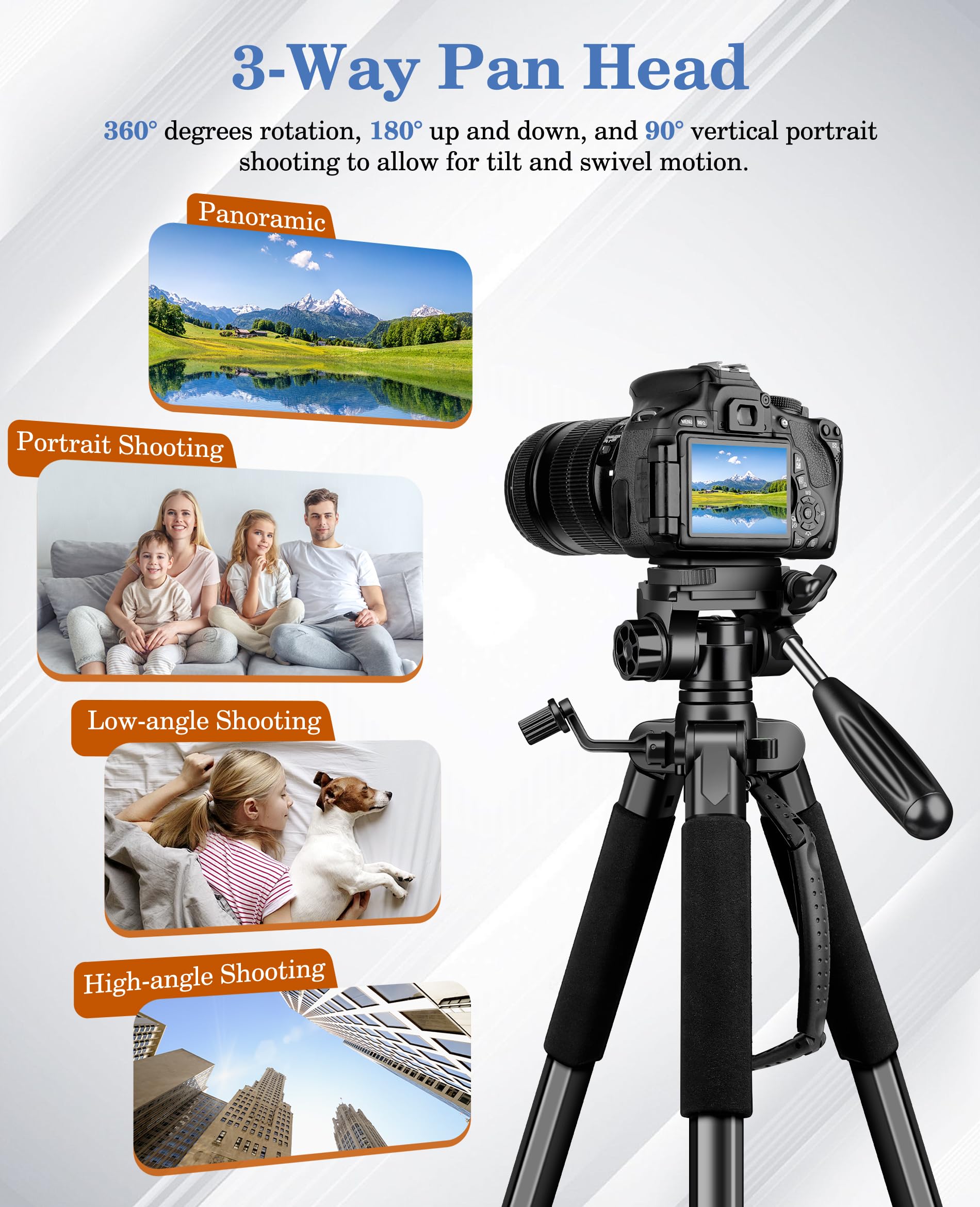 Joilcan 75" Camera Tripod, Tripod For Camera Cell Phone, Aluminum Heavy Duty Tripods Stand, Tall Travel Tripods With Carry Bag Compatible With Iphone Canon Nikon Dslr Camera Laser Projector