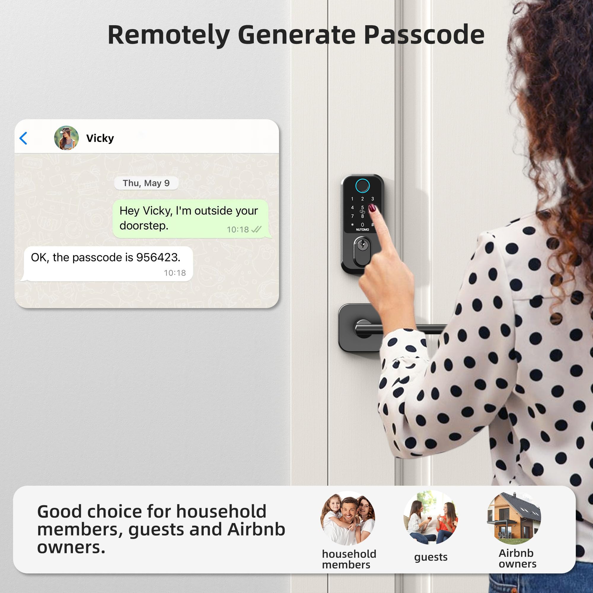 Nutomo Smart Front Door Lock Set: Keyless Entry Fingerprint Deadbolt With Handle Set Digital Keypad Door Locks Alexa App Remote Control Auto Lock Black